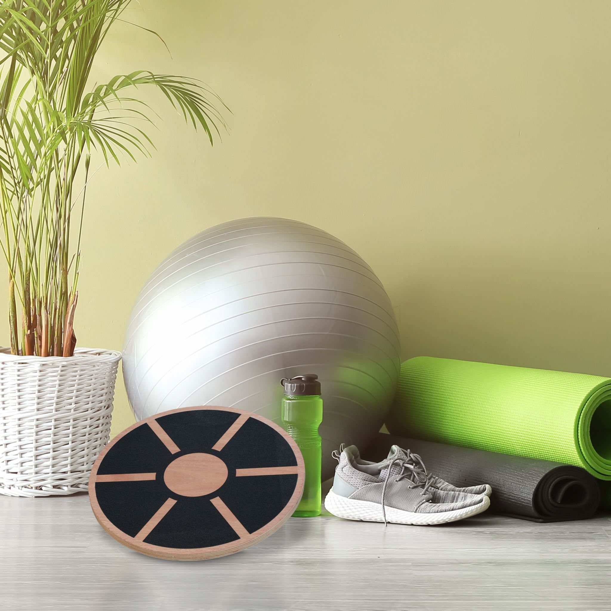 Rundes Balance Board Holz Hellbraun-Schwarz von Relaxdays