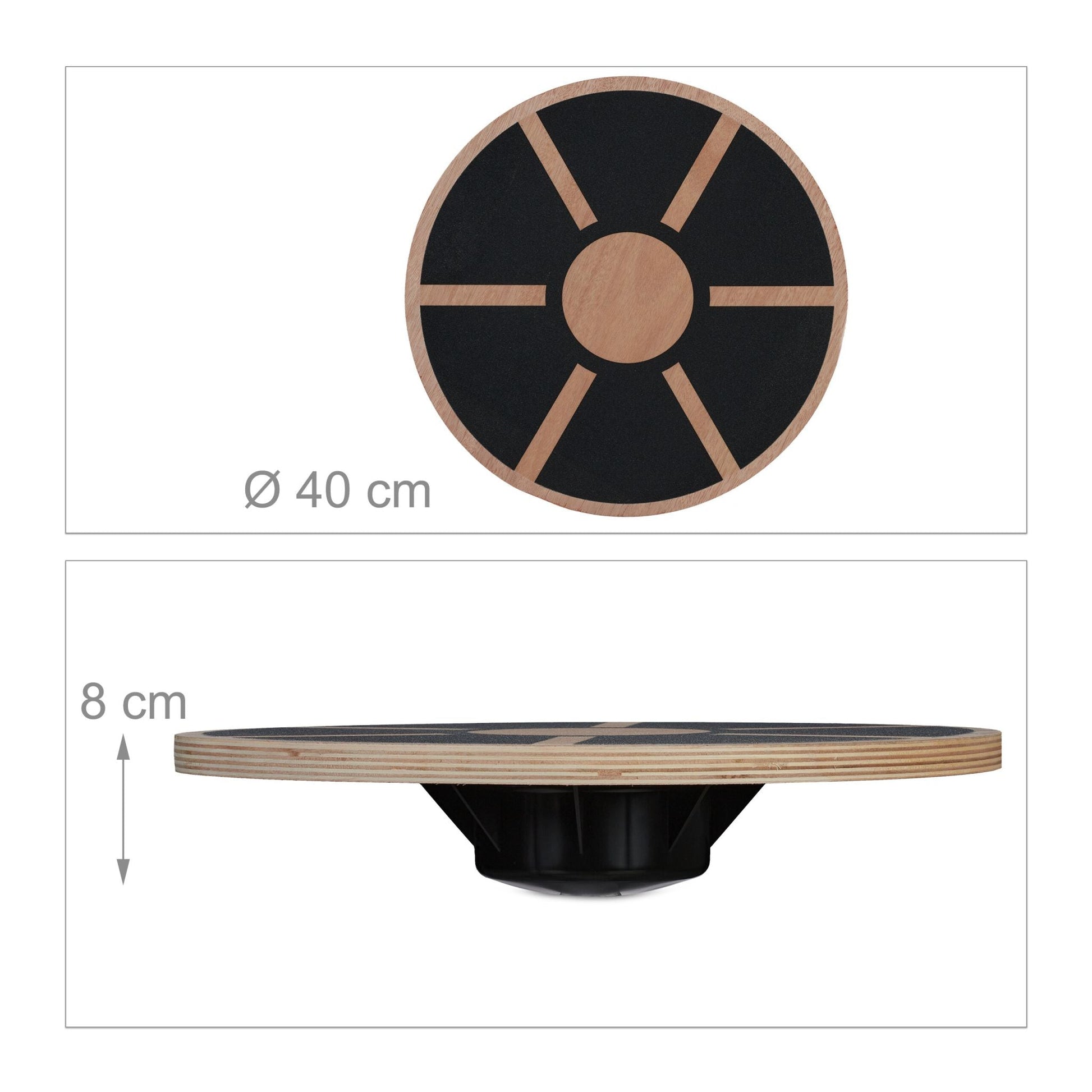 Rundes Balance Board Holz Hellbraun-Schwarz von Relaxdays