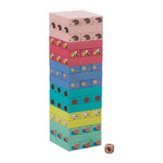Wackelturm Holz mit Tieren Gelb-Rosa-Türkis von Relaxdays
