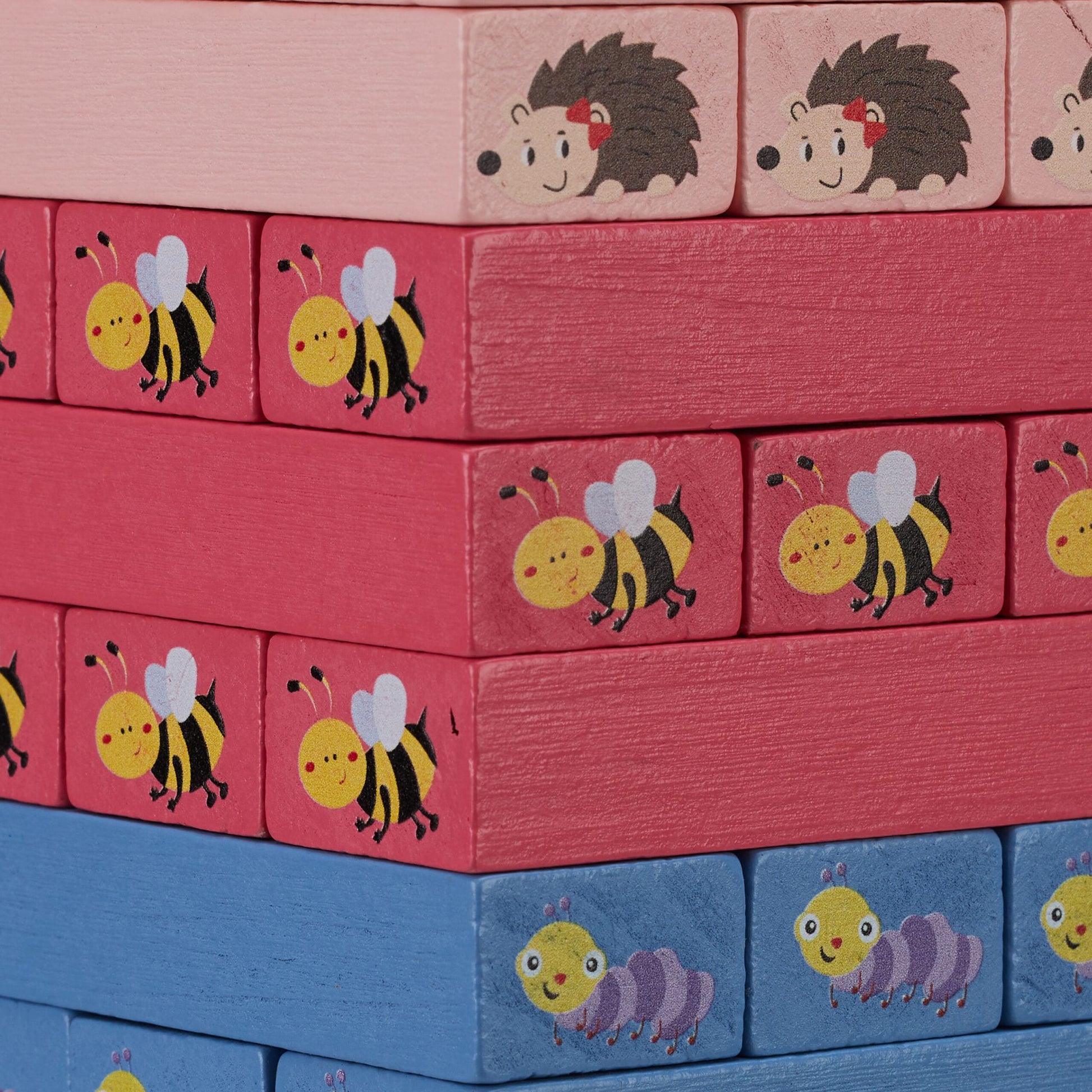 Wackelturm Holz mit Tieren Gelb-Rosa-Türkis von Relaxdays
