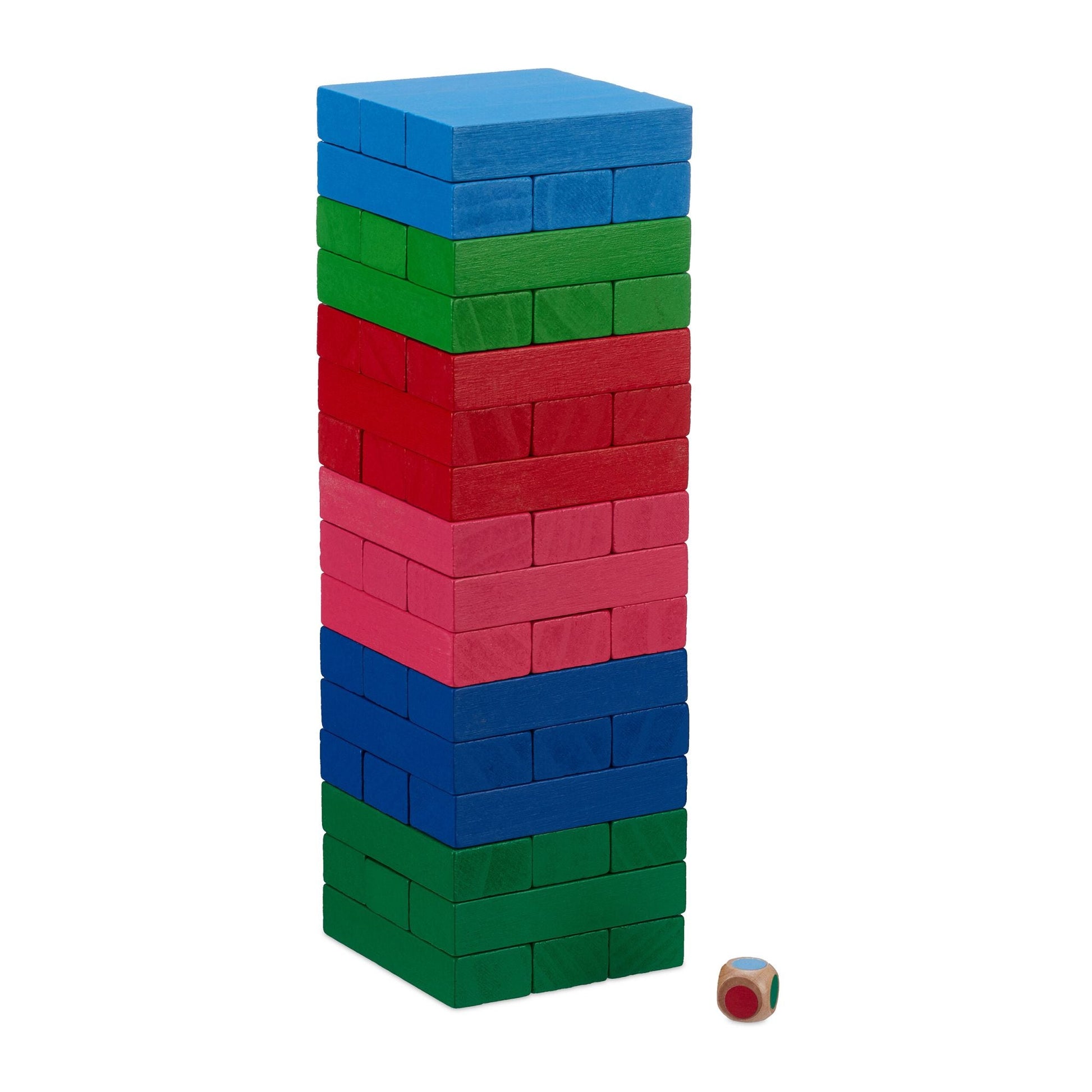 Wackelturm Holz Blau-Grün-Rot von Relaxdays
