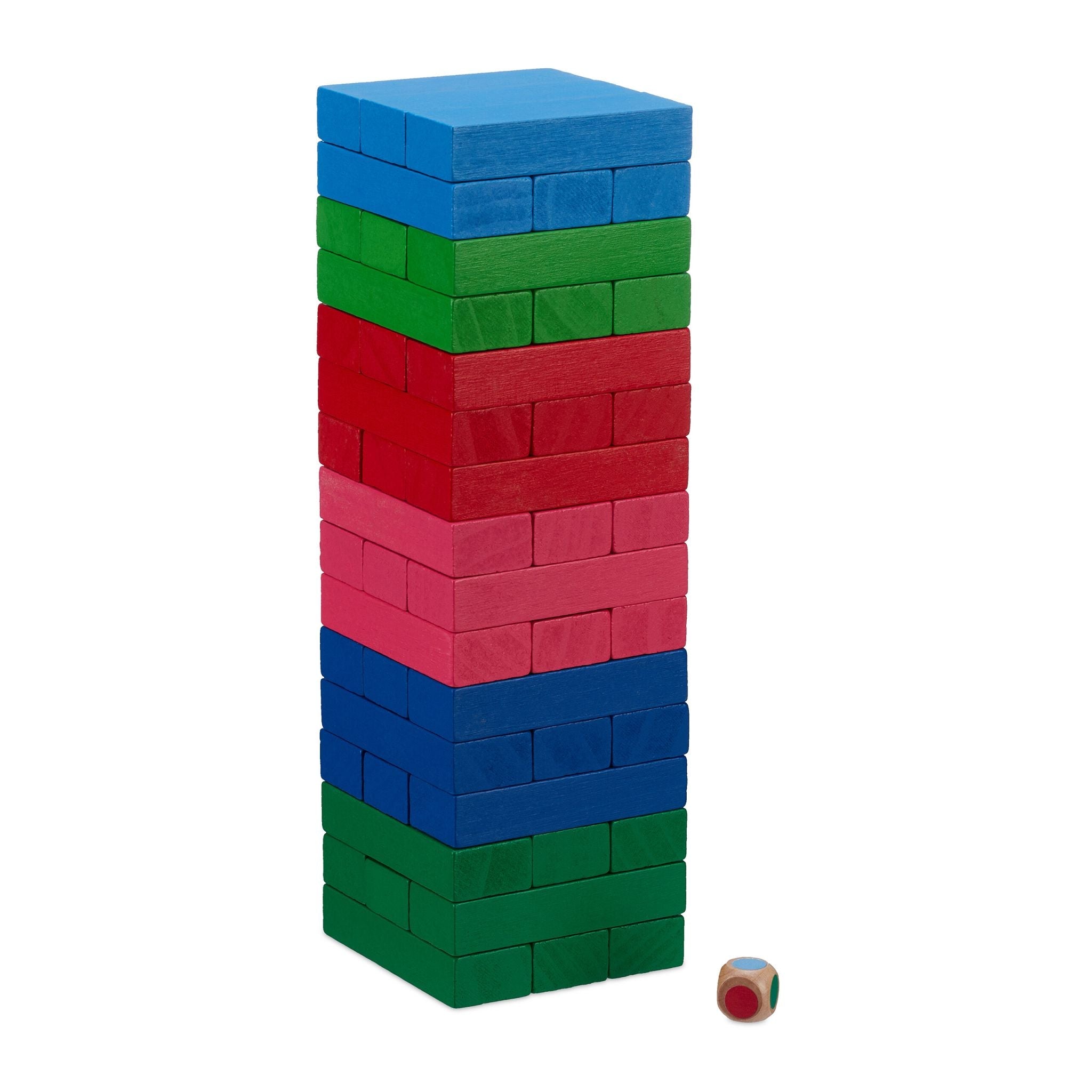 Wackelturm Holz Blau-Grün-Rot von Relaxdays