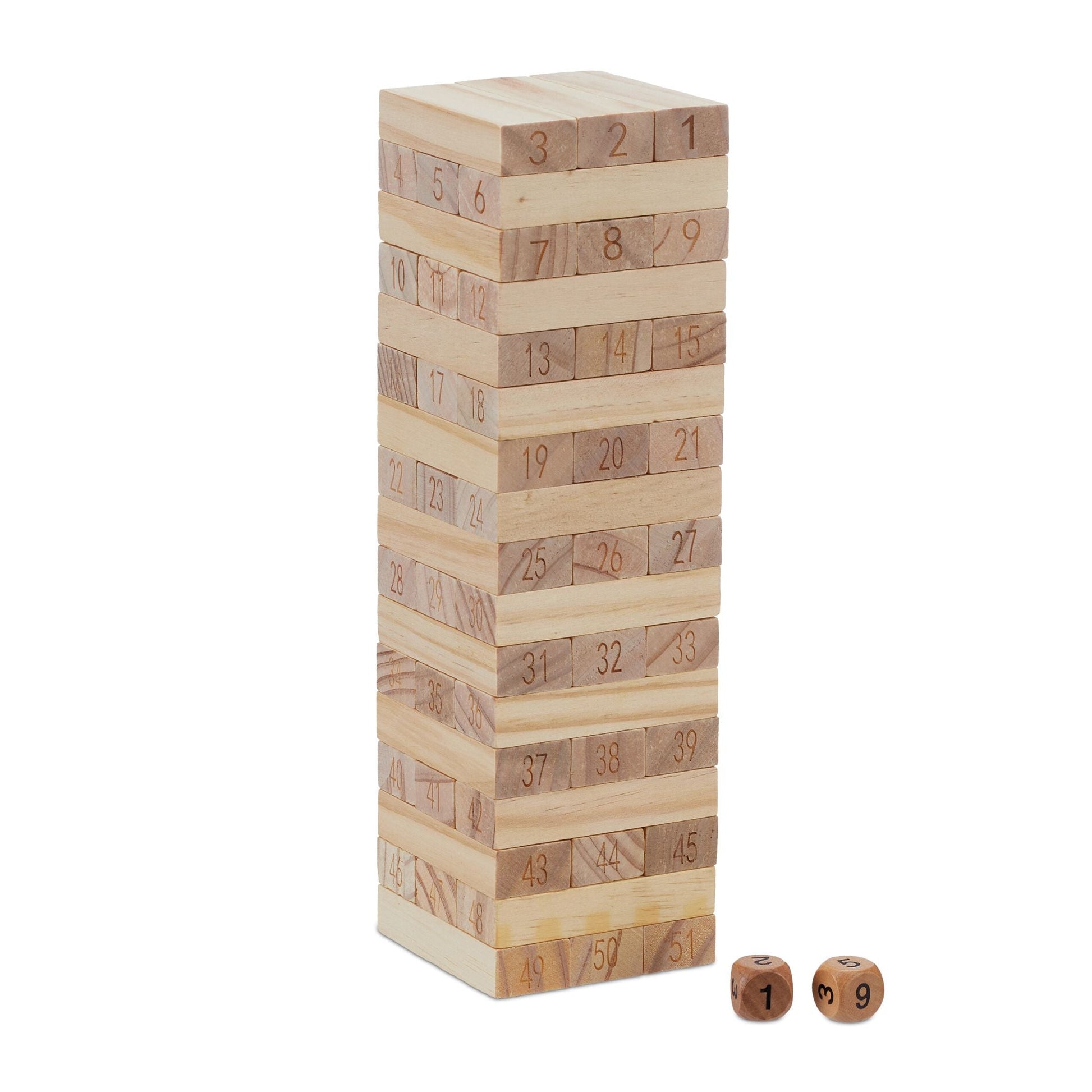 Wackelturm Holz mit Zahlen Hellbraun von Relaxdays