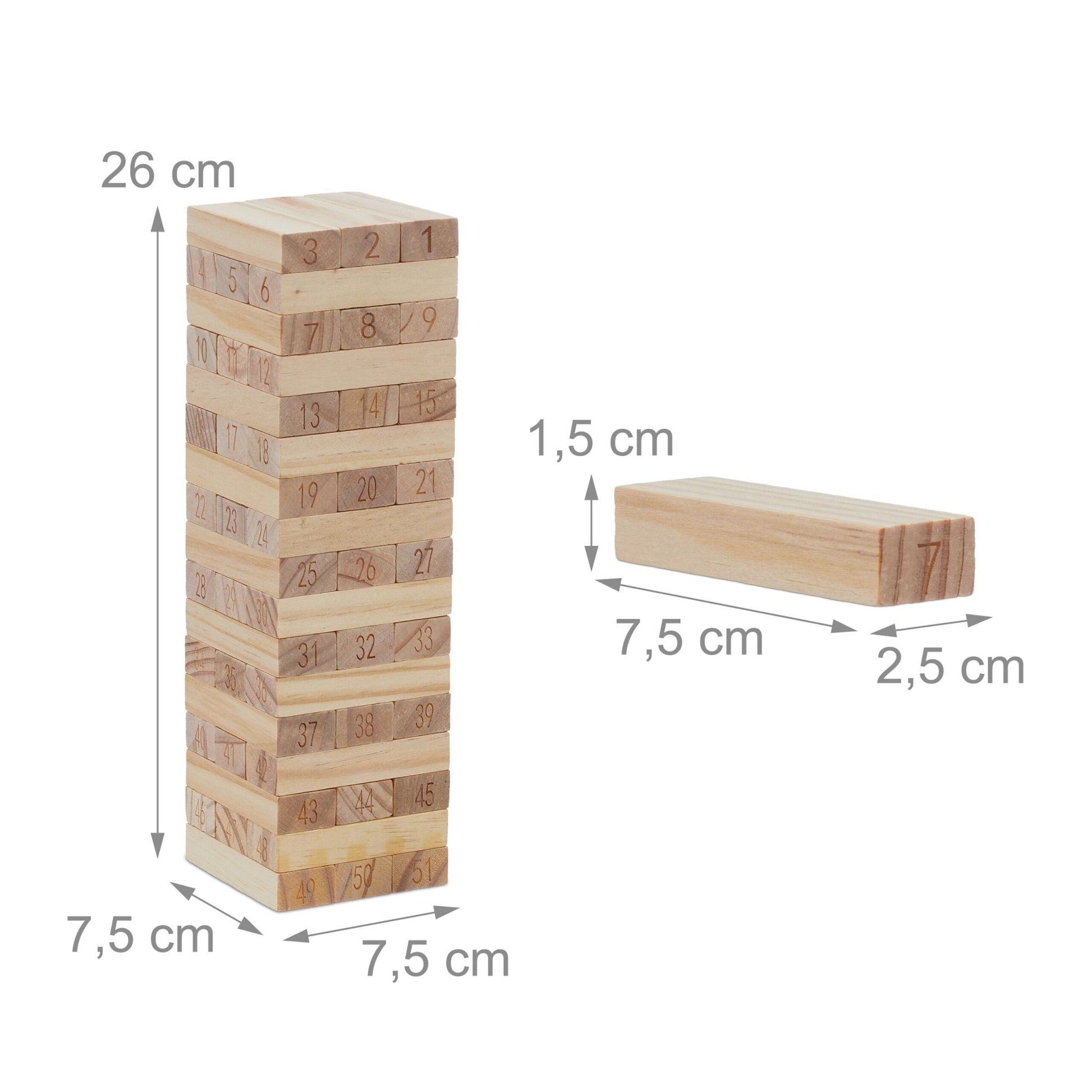 Wackelturm Holz mit Zahlen Hellbraun von Relaxdays