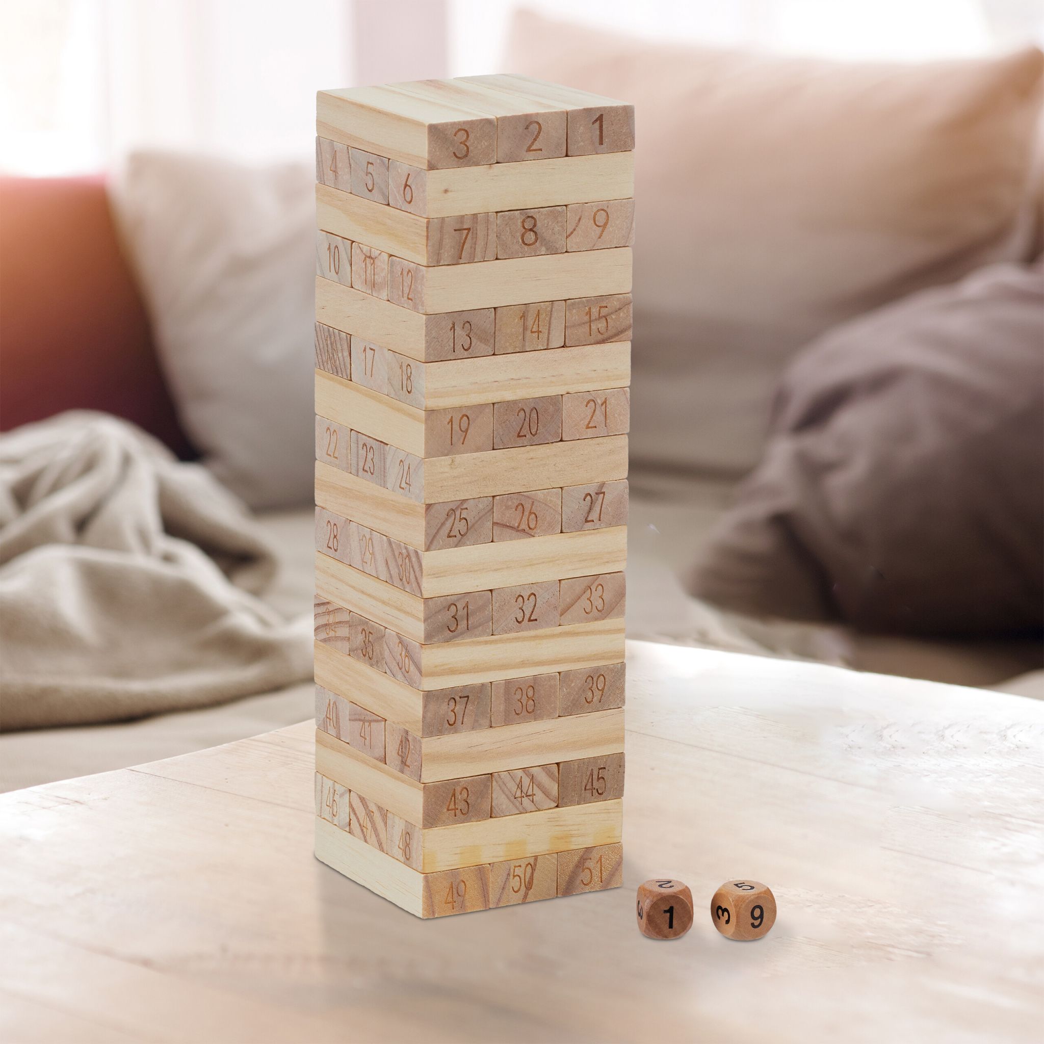 Wackelturm Holz mit Zahlen Hellbraun von Relaxdays