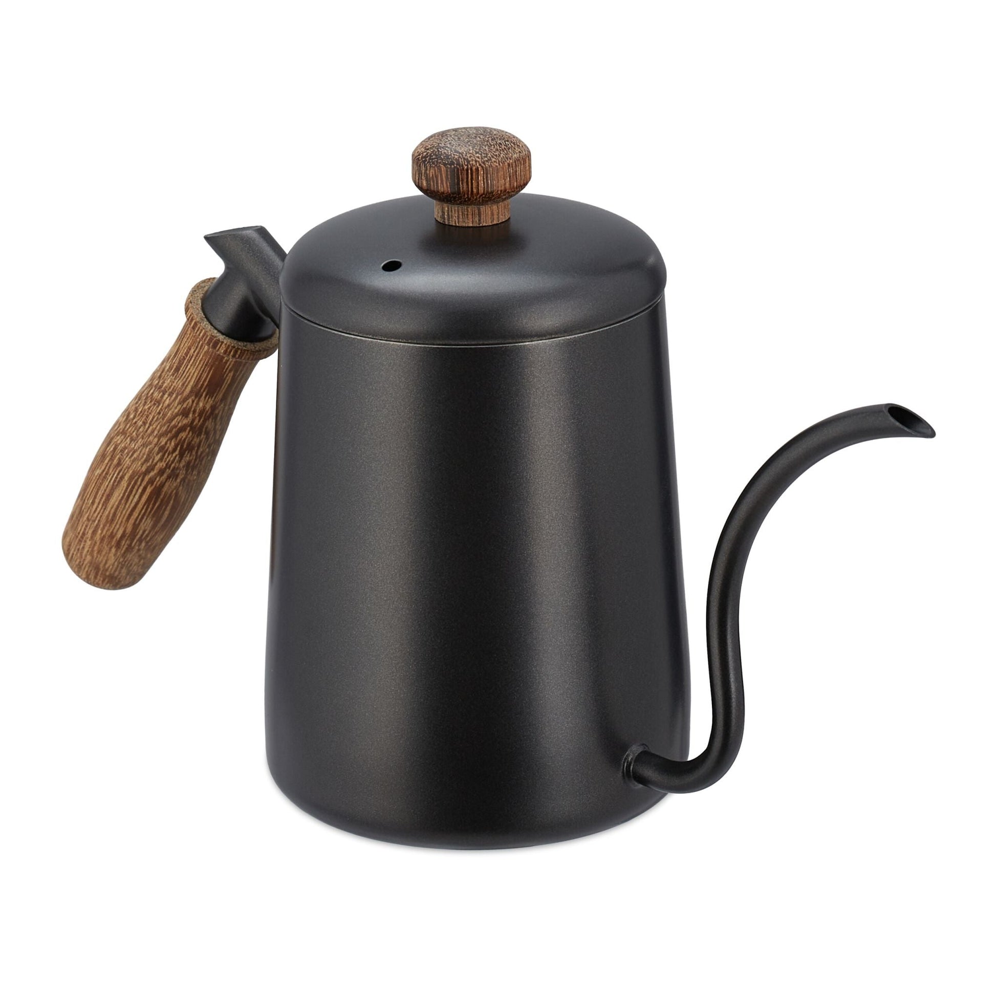 Edelstahl Teekanne mit Holzgriff Anthrazit-Braun von Relaxdays