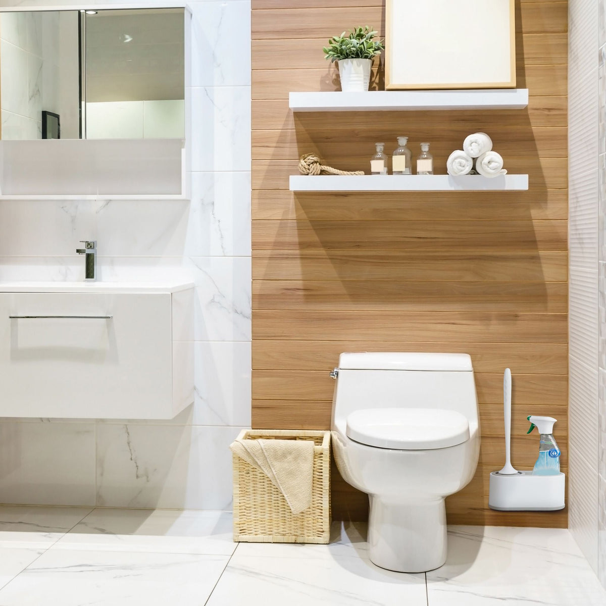 Toilettenbürste mit Wandhalterung Weiss-Grau von Relaxdays