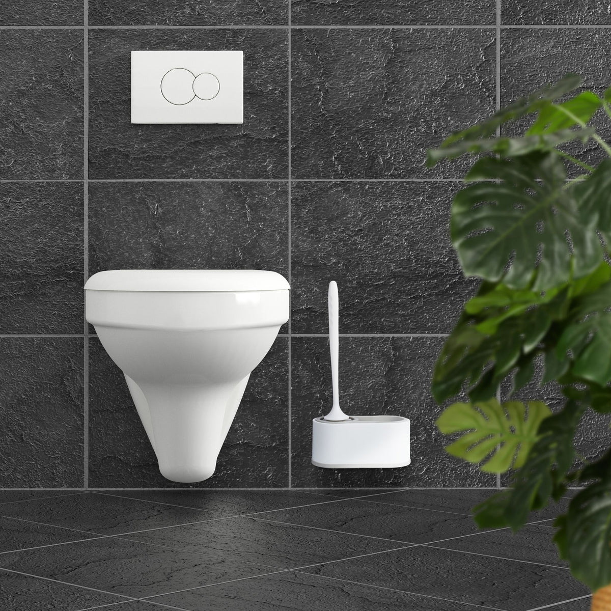 Toilettenbürste mit Wandhalterung Weiss-Grau von Relaxdays