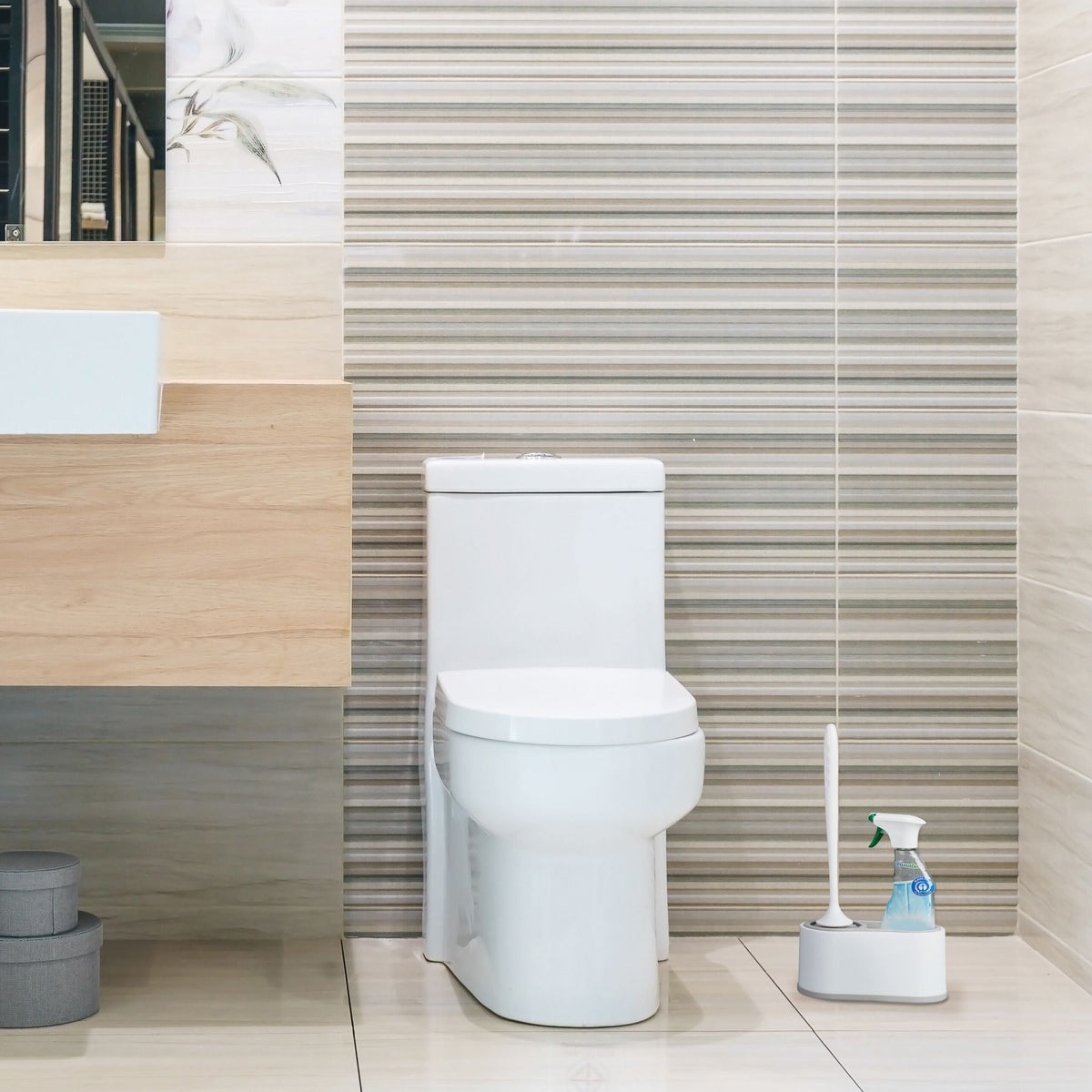 Toilettenbürste mit Wandhalterung Weiss-Grau von Relaxdays