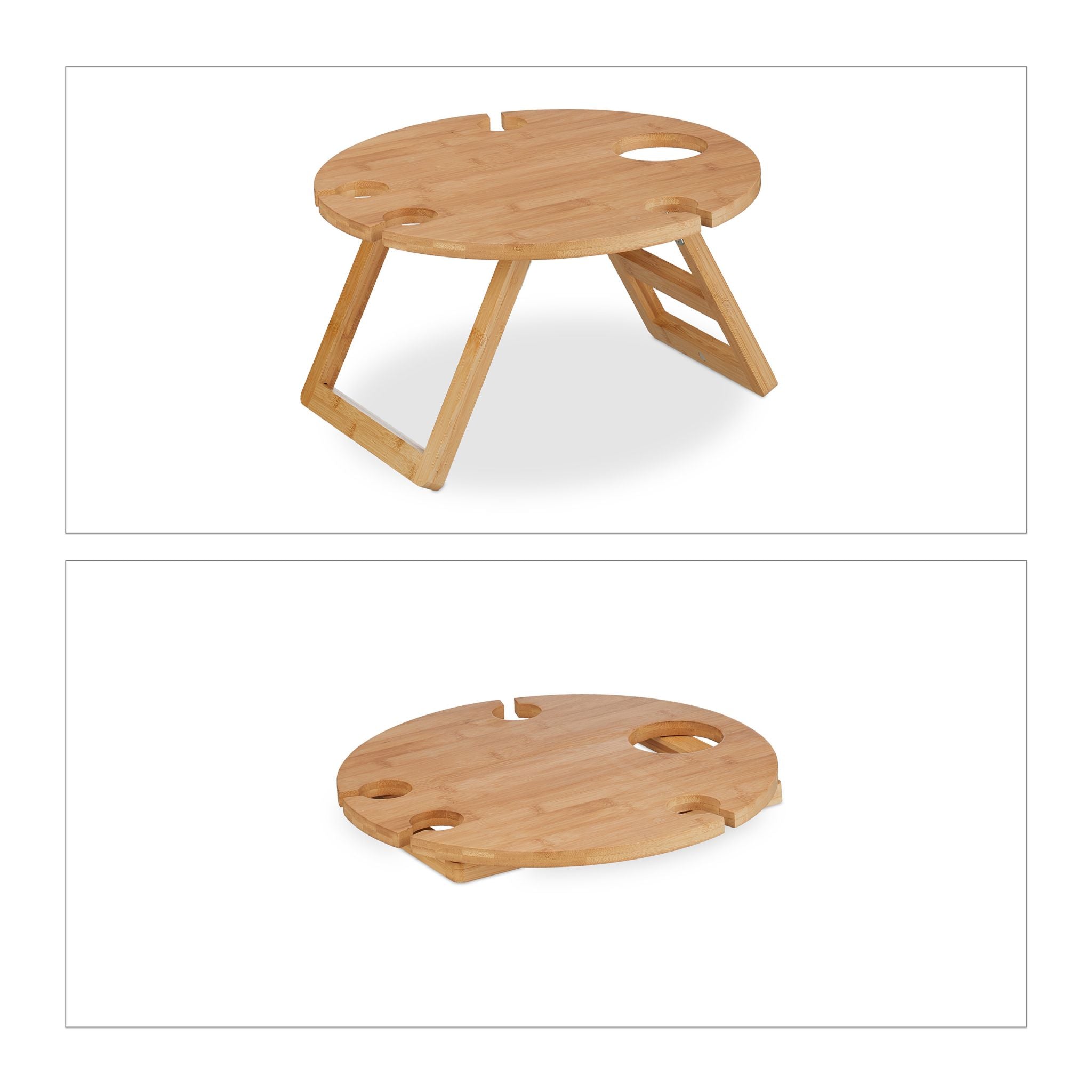 Runder Picknick Weintisch Bambus Hellbraun von Relaxdays