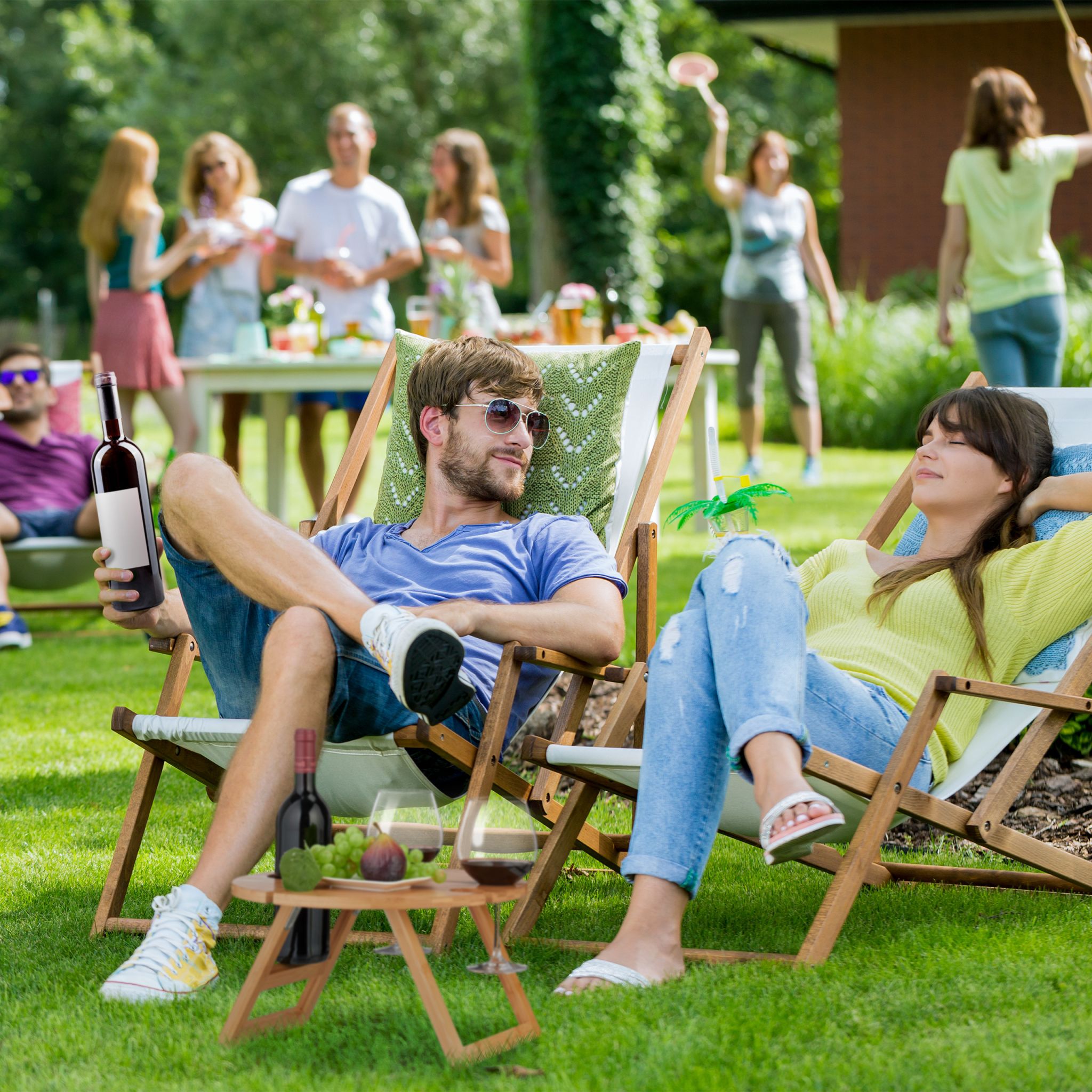 Runder Picknick Weintisch Bambus Hellbraun von Relaxdays