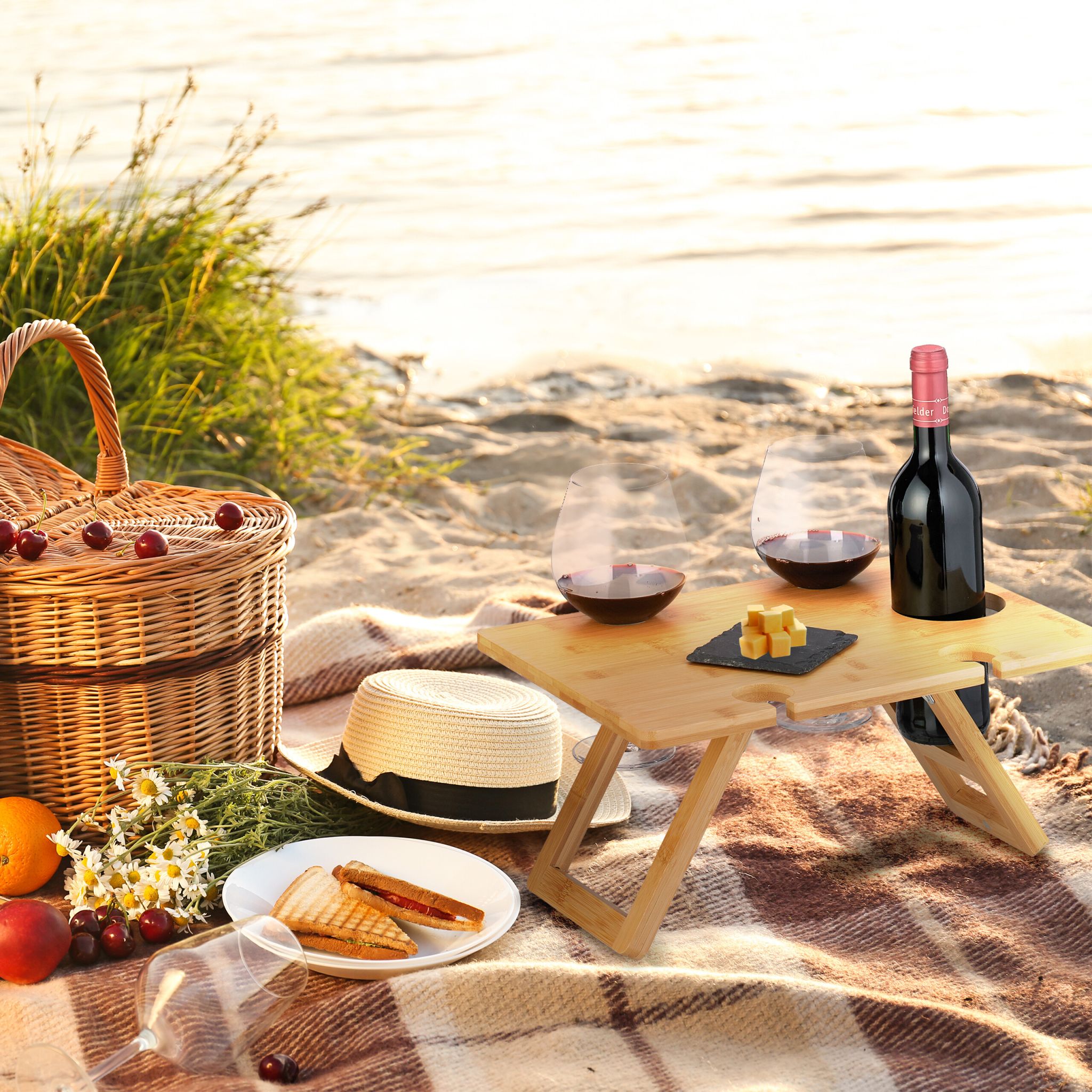 Eckiger Picknick Weintisch Bambus Hellbraun