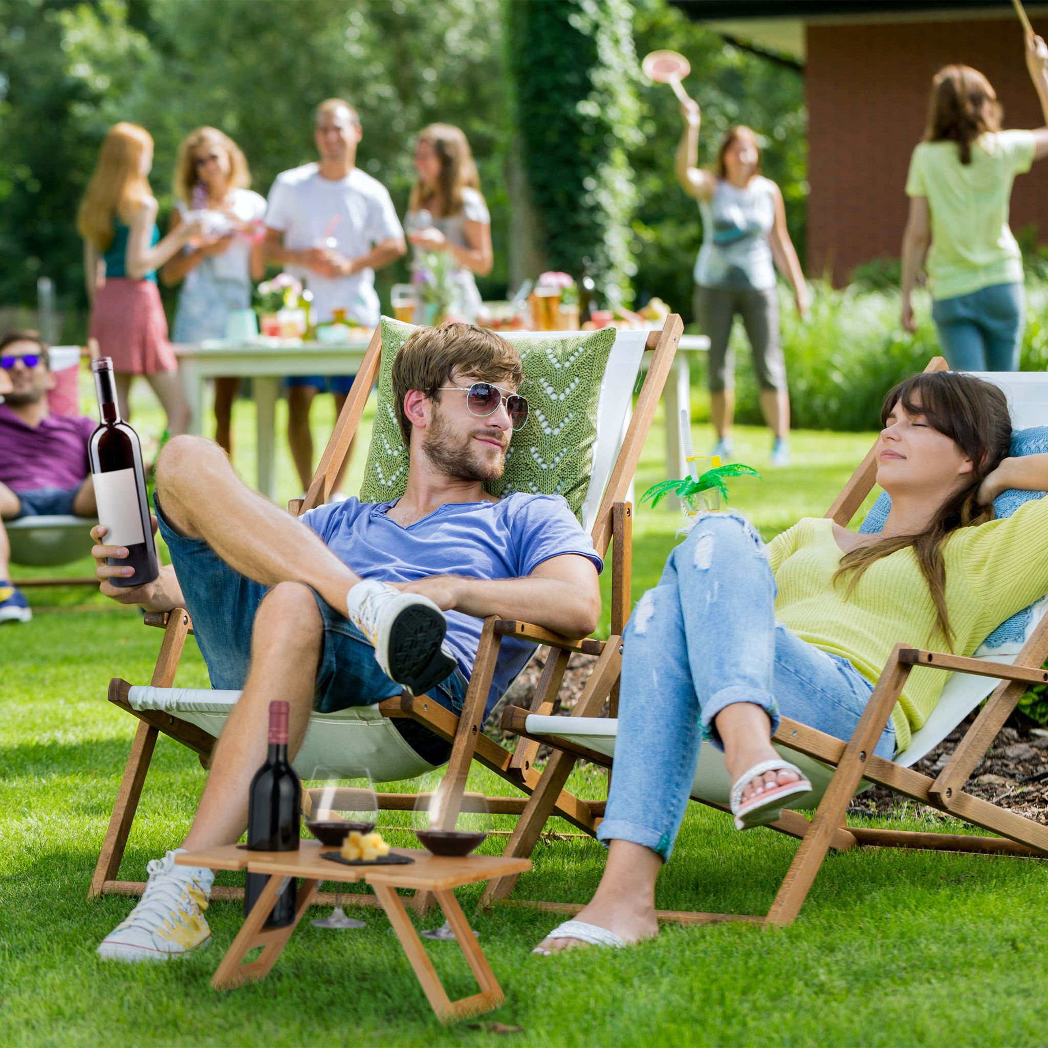Eckiger Picknick Weintisch Bambus Hellbraun