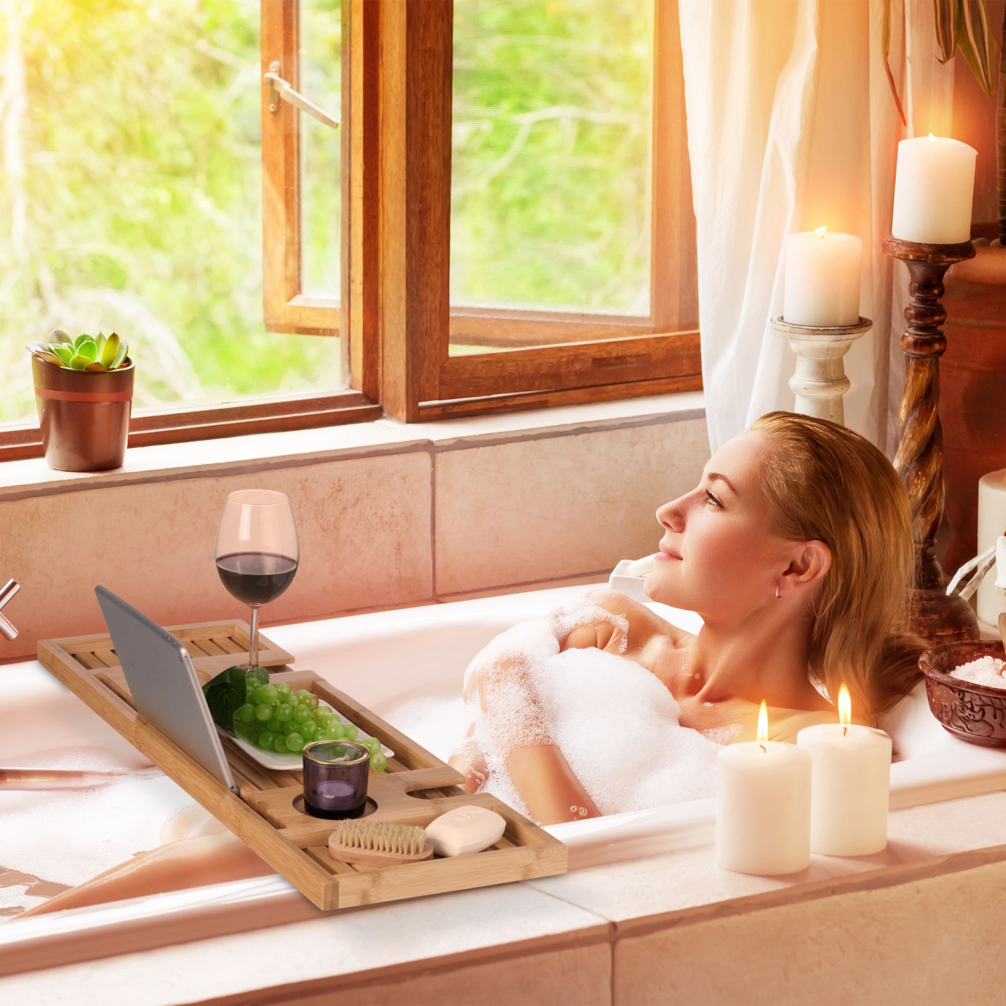 Badewannenablage Bambus Hellbraun von Relaxdays