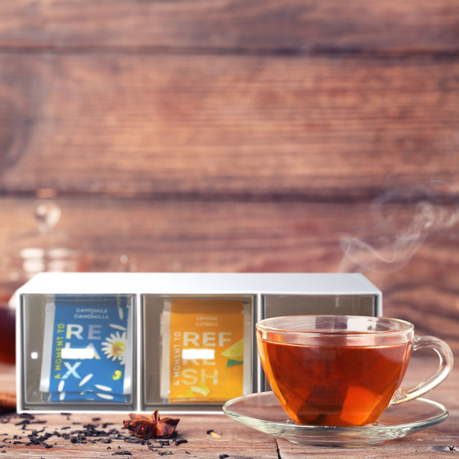 Tee Organizer mit 3 Fächern Weiss-Schwarz-Transparent von Relaxdays