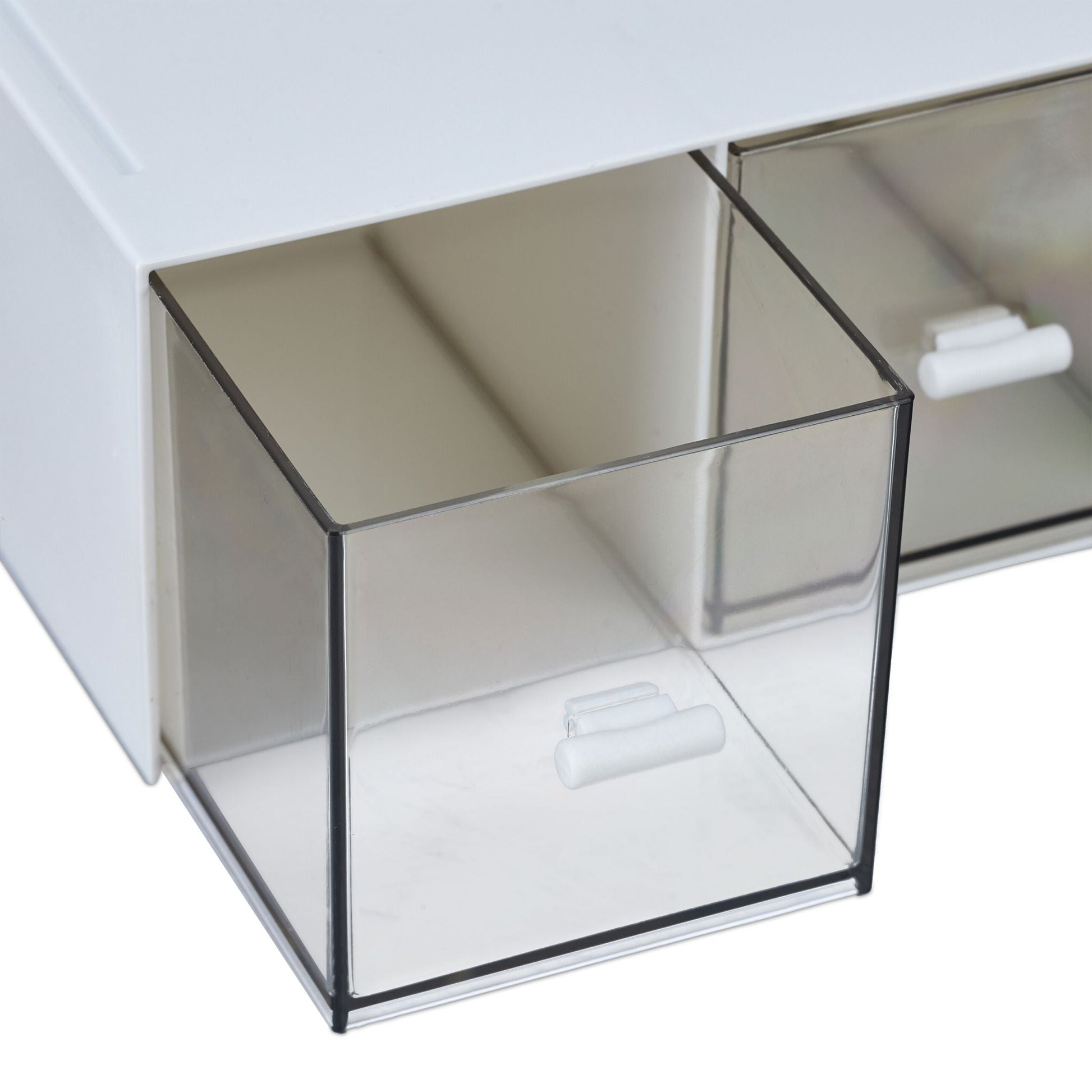 Tee Organizer mit 3 Fächern Weiss-Schwarz-Transparent von Relaxdays