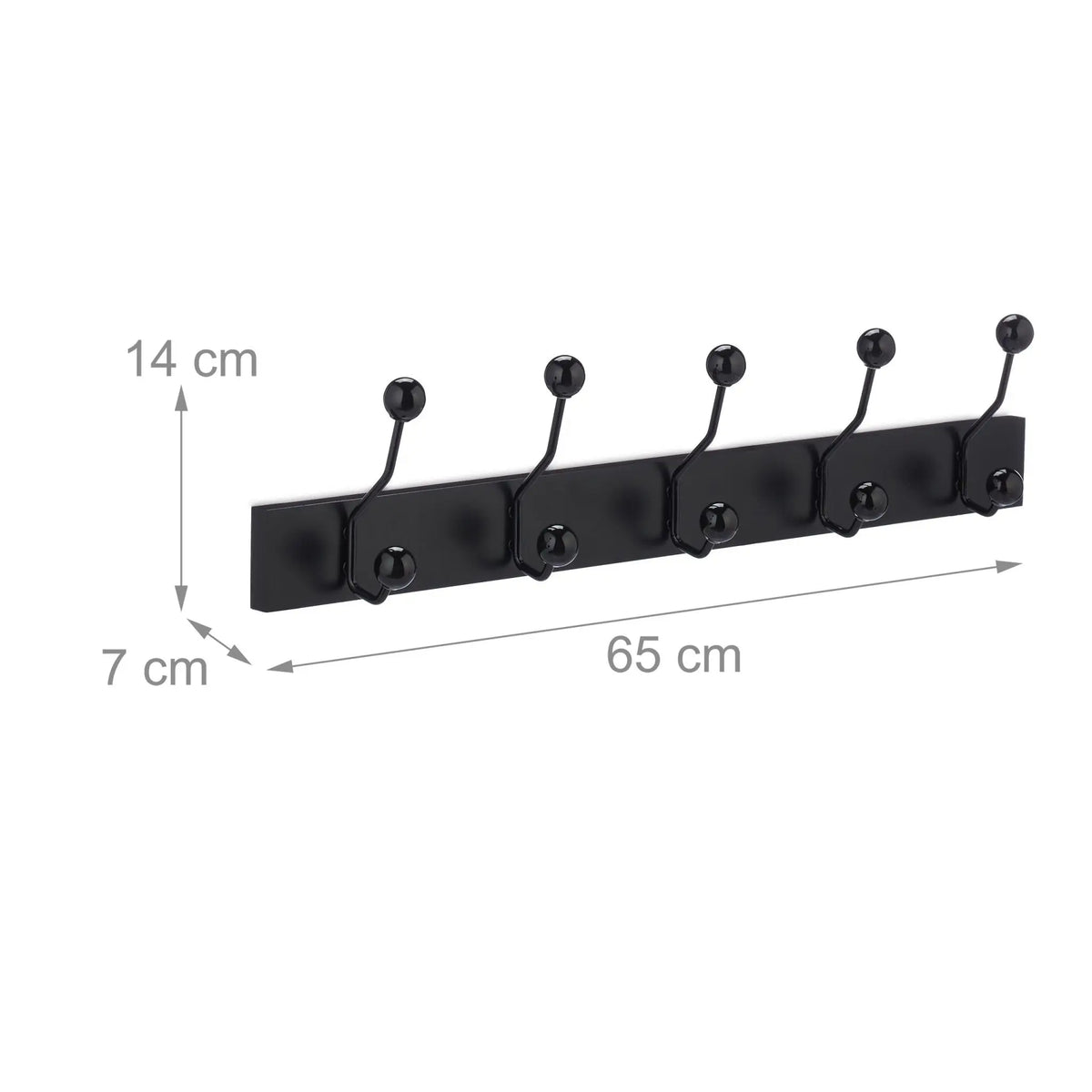 Garderobenleiste mit 5 Haken Schwarz von Relaxdays