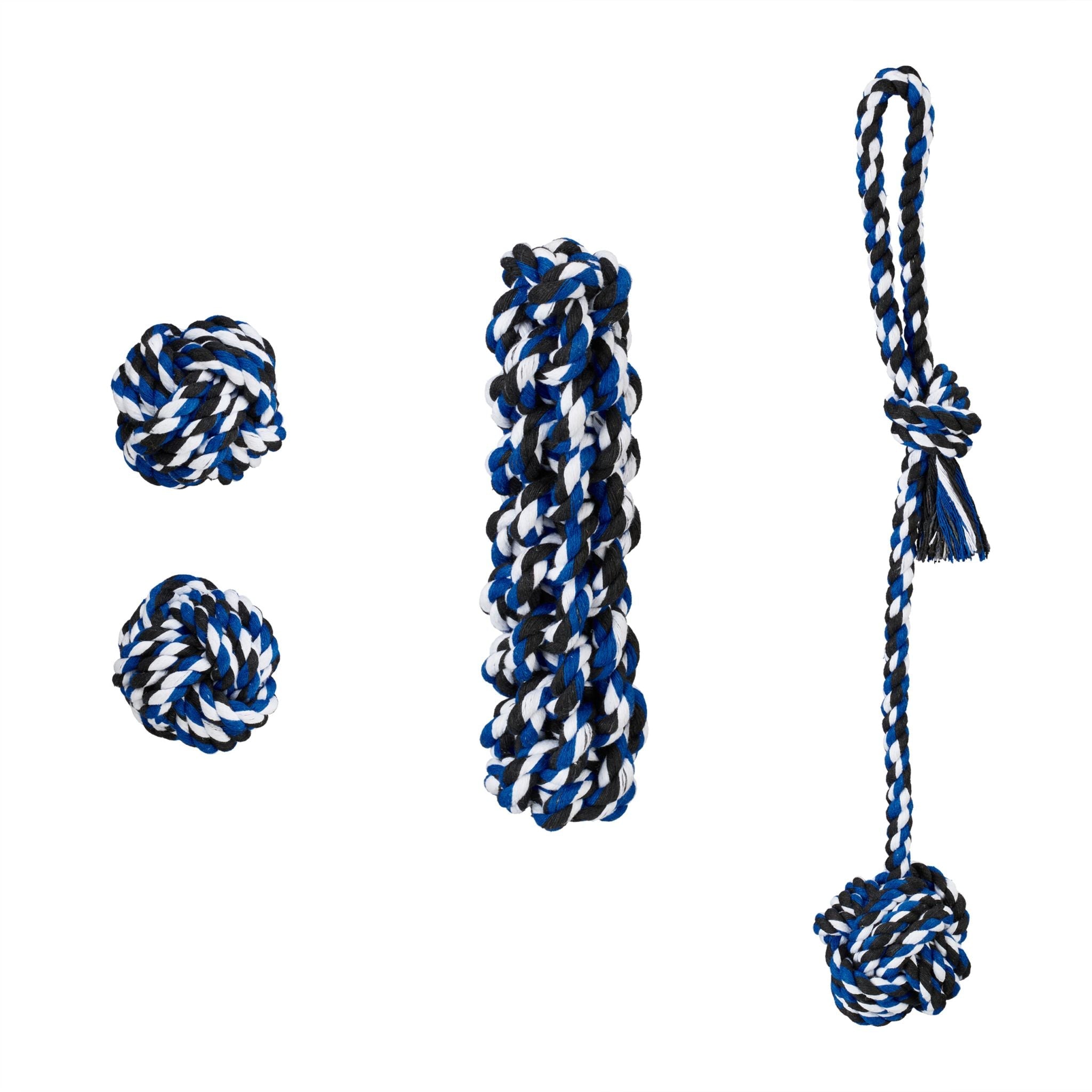 Hundespielzeug Set 4-teilig Weiss-Blau-Schwarz von Relaxdays