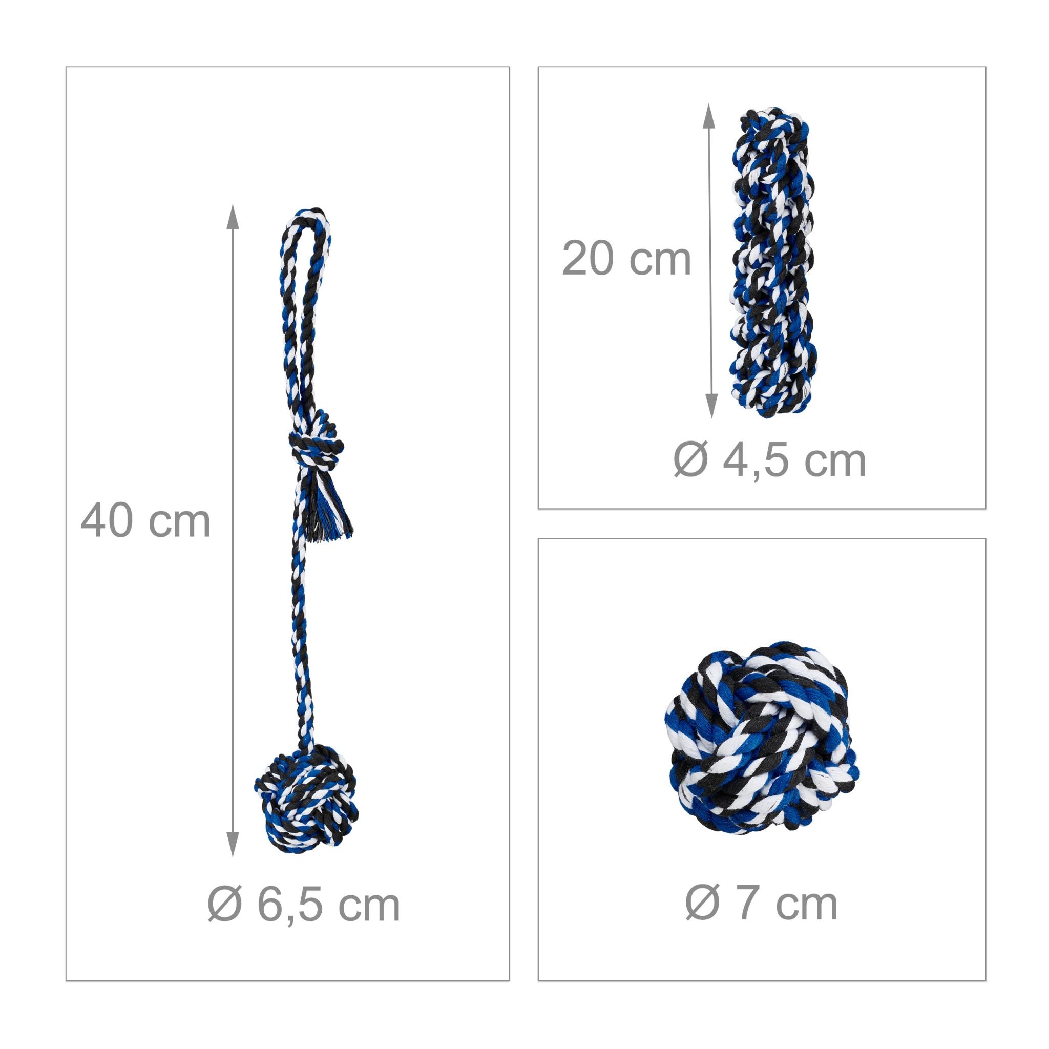 Hundespielzeug Set 4-teilig Weiss-Blau-Schwarz von Relaxdays