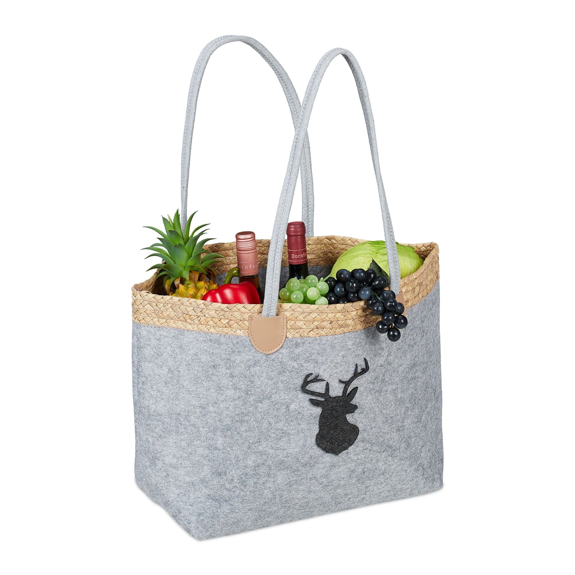 Filztasche mit Hirschmotiv Anthrazit-Hellbraun-Grau von Relaxdays