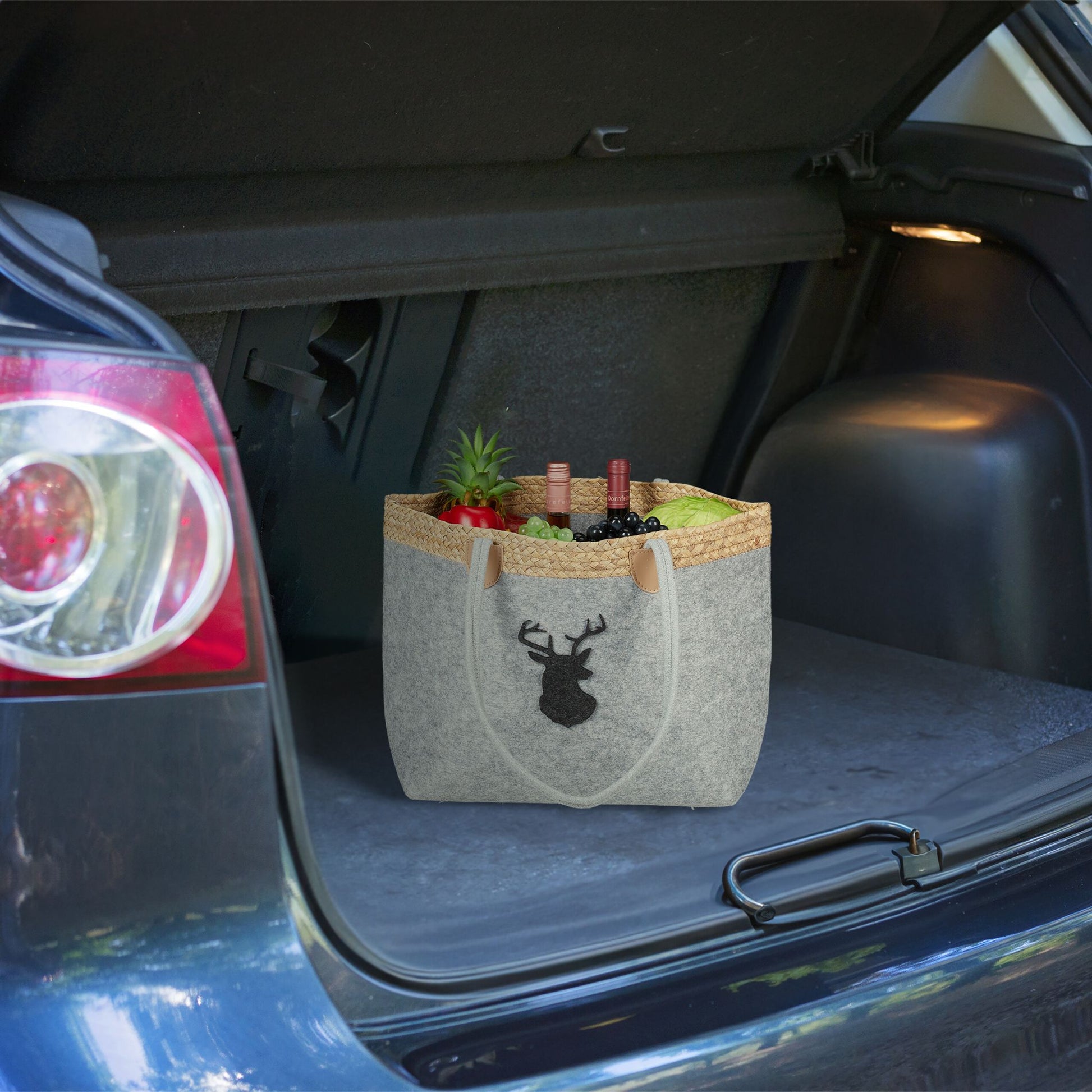Filztasche mit Hirschmotiv Anthrazit-Hellbraun-Grau von Relaxdays