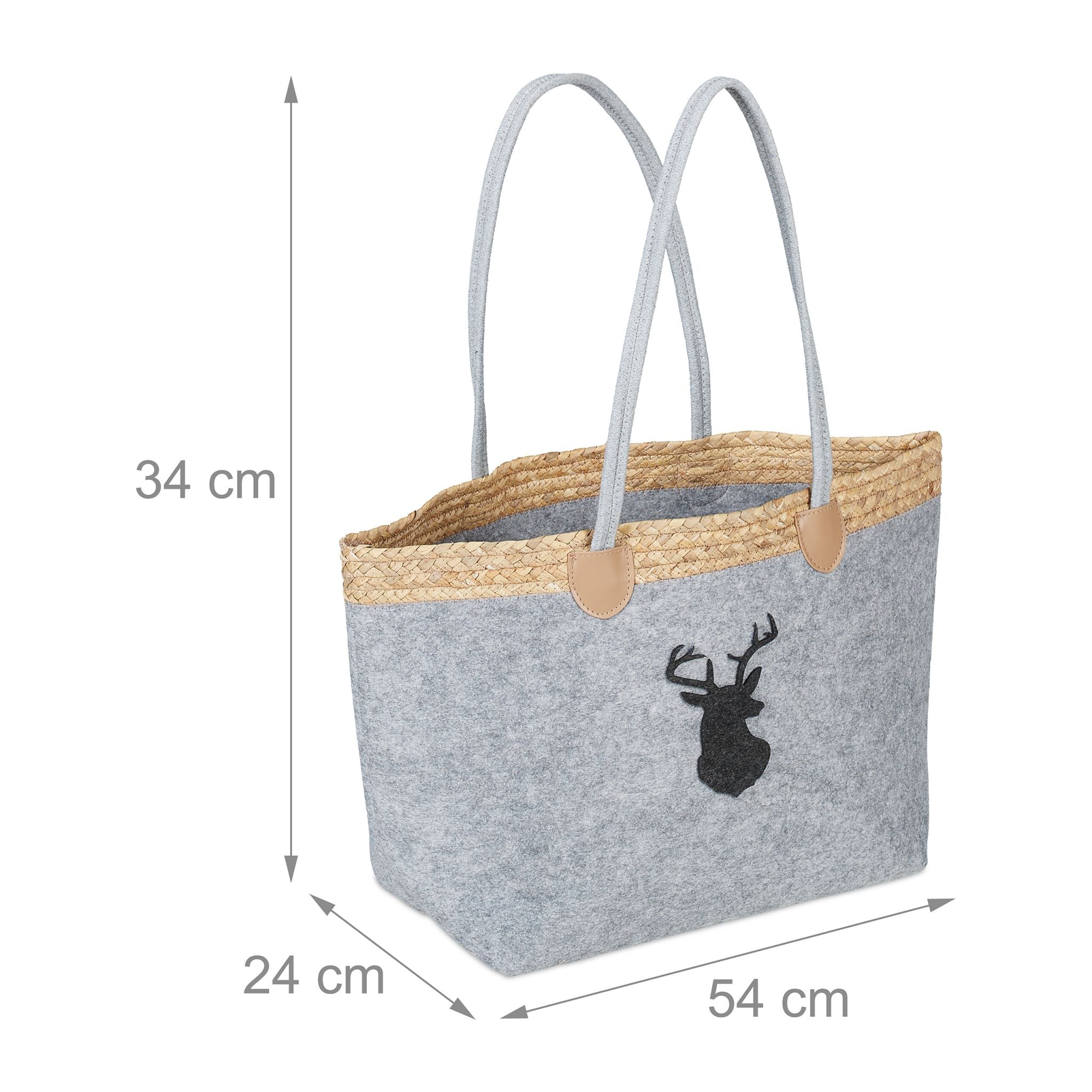 Filztasche mit Hirschmotiv Anthrazit-Hellbraun-Grau von Relaxdays