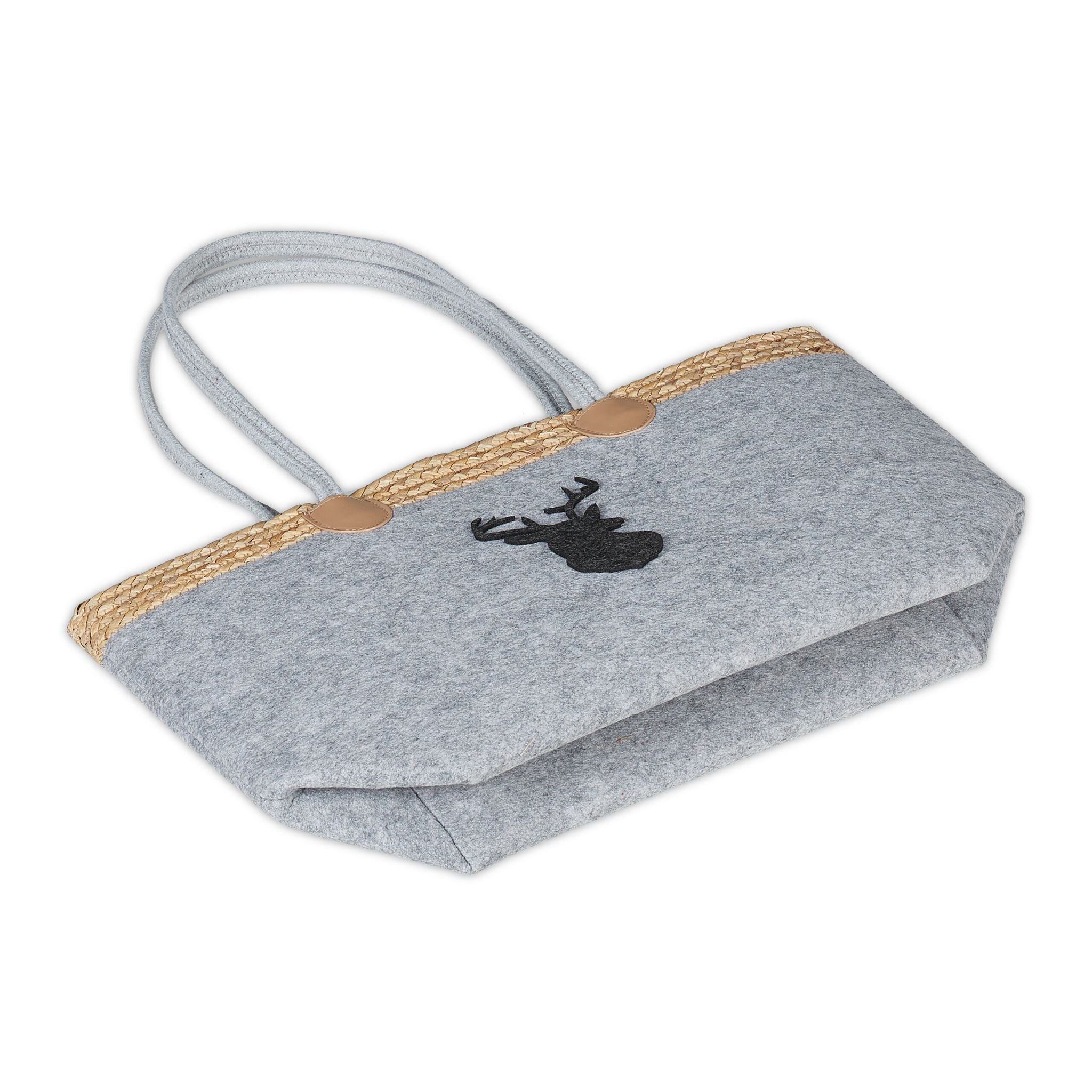 Filztasche mit Hirschmotiv Anthrazit-Hellbraun-Grau von Relaxdays