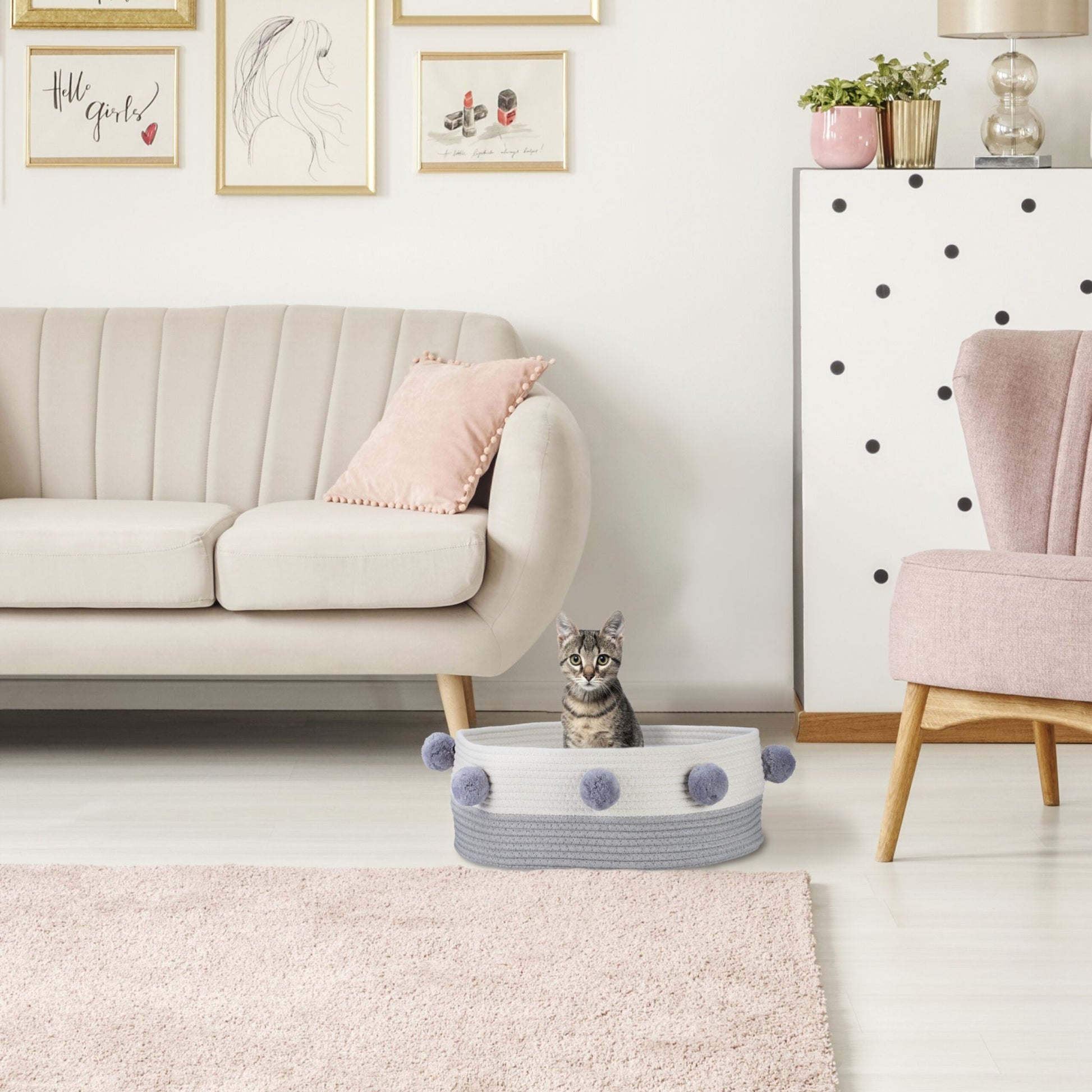 Katzenbett Baumwolle Weiss-Grau von Relaxdays