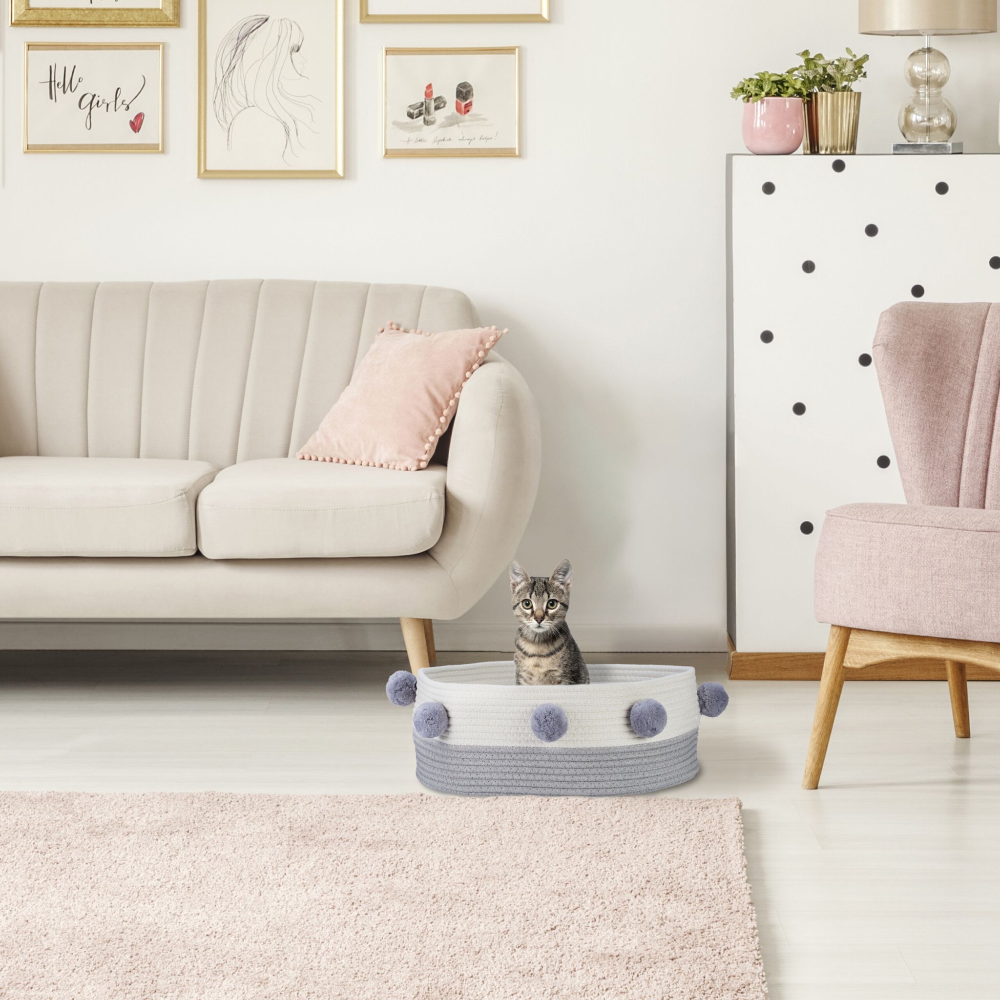 Katzenbett Baumwolle Weiss-Grau von Relaxdays