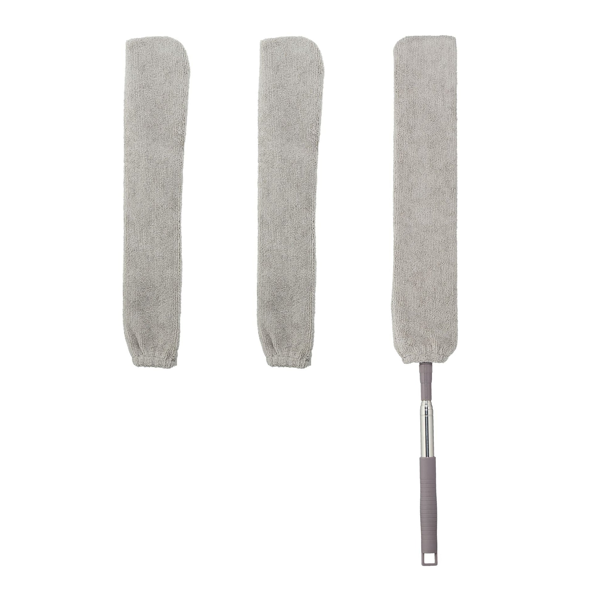 Flacher Staubwedel mit Teleskopstange Silber-Grau von Relaxdays