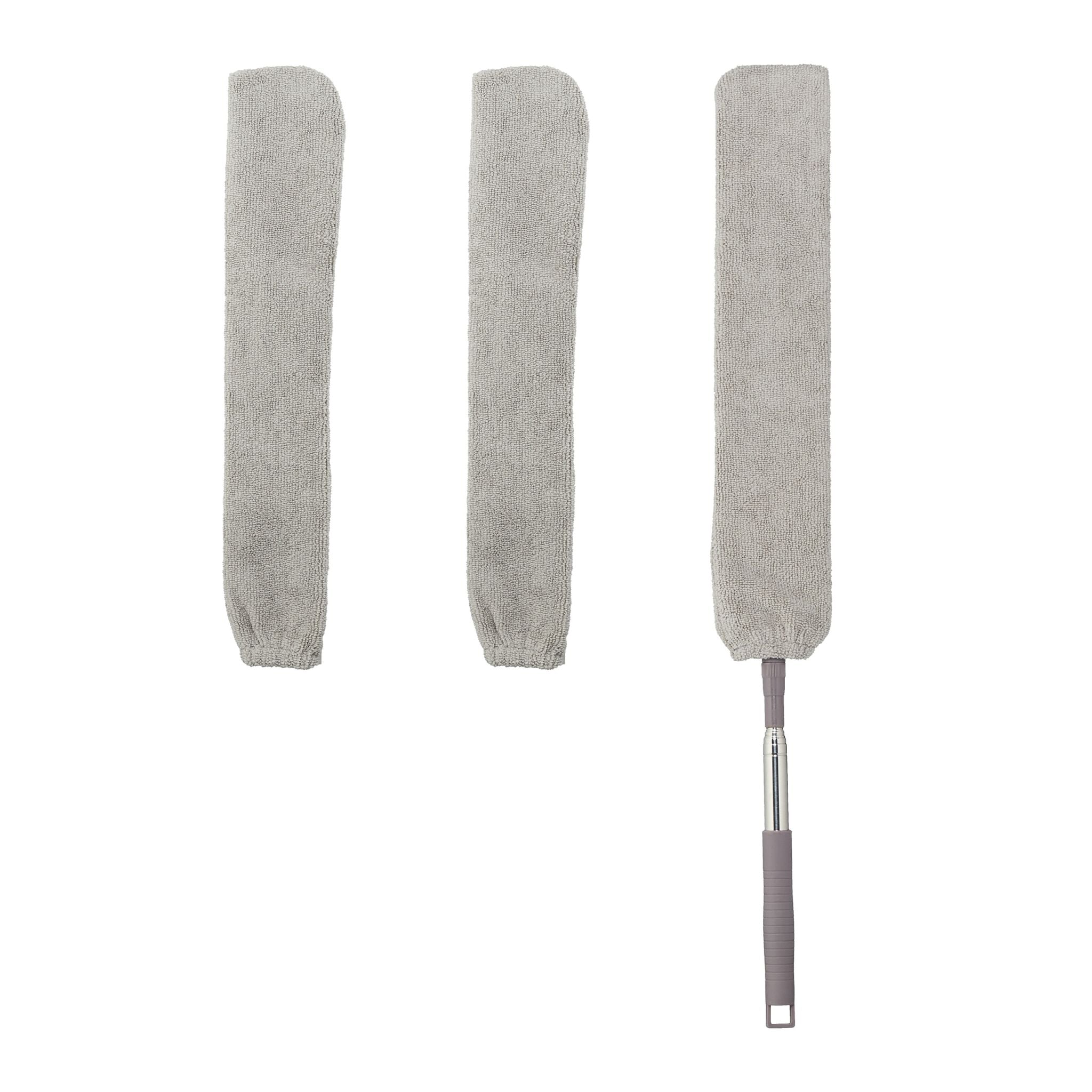 Flacher Staubwedel mit Teleskopstange Silber-Grau von Relaxdays