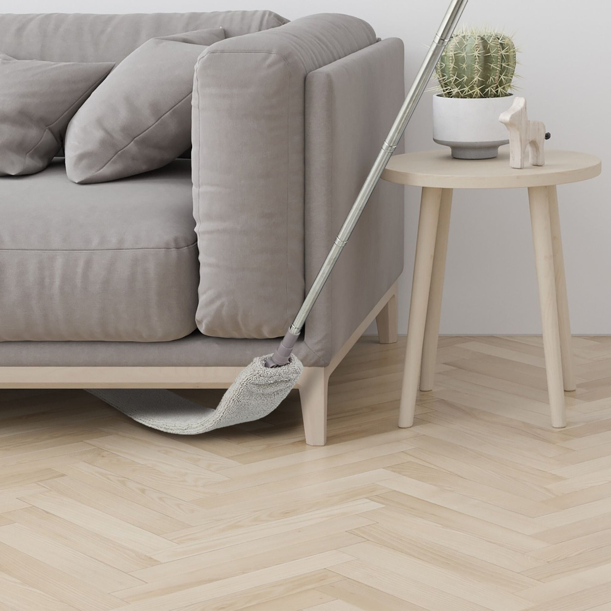 Flacher Staubwedel mit Teleskopstange Silber-Grau von Relaxdays