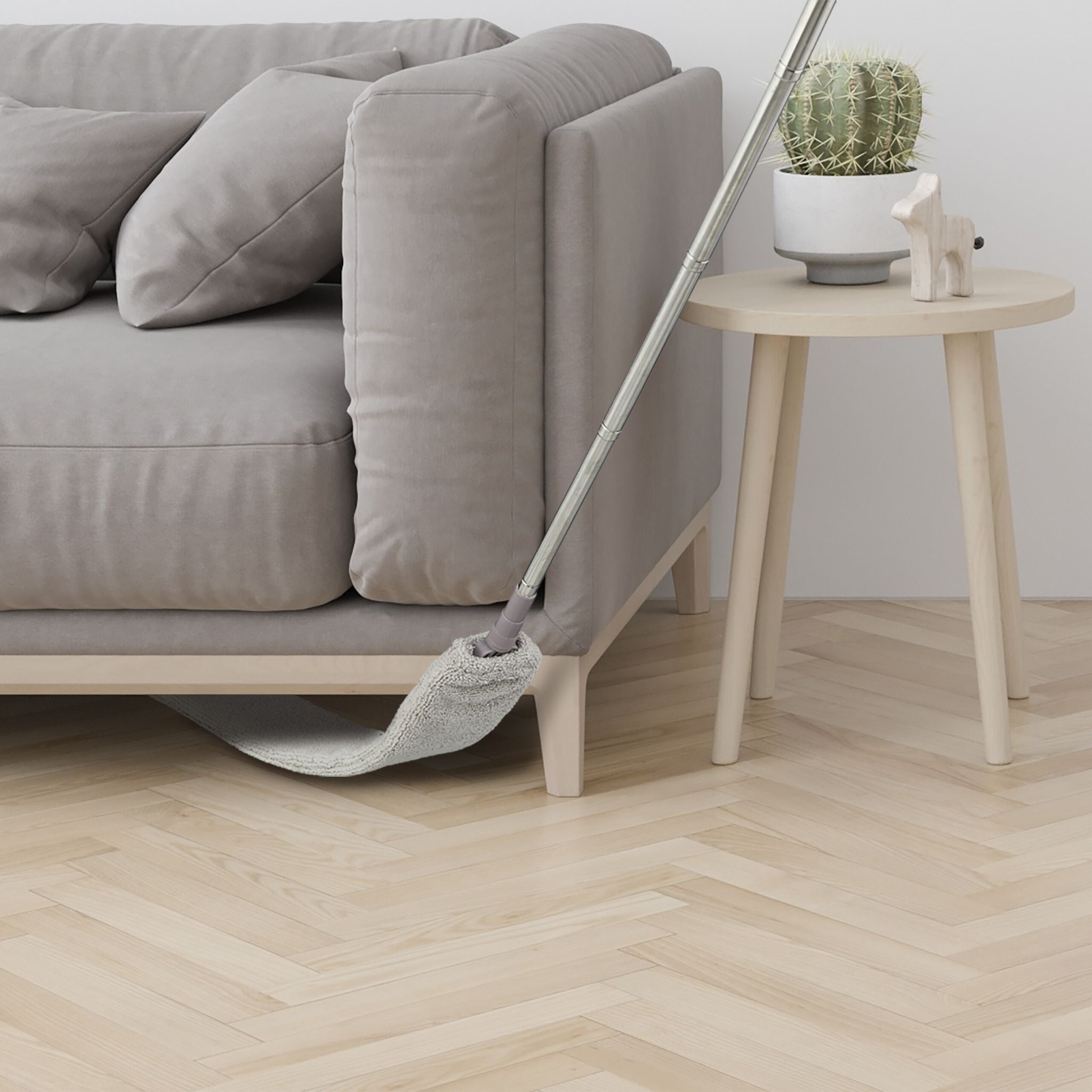 Flacher Staubwedel mit Teleskopstange Silber-Grau von Relaxdays