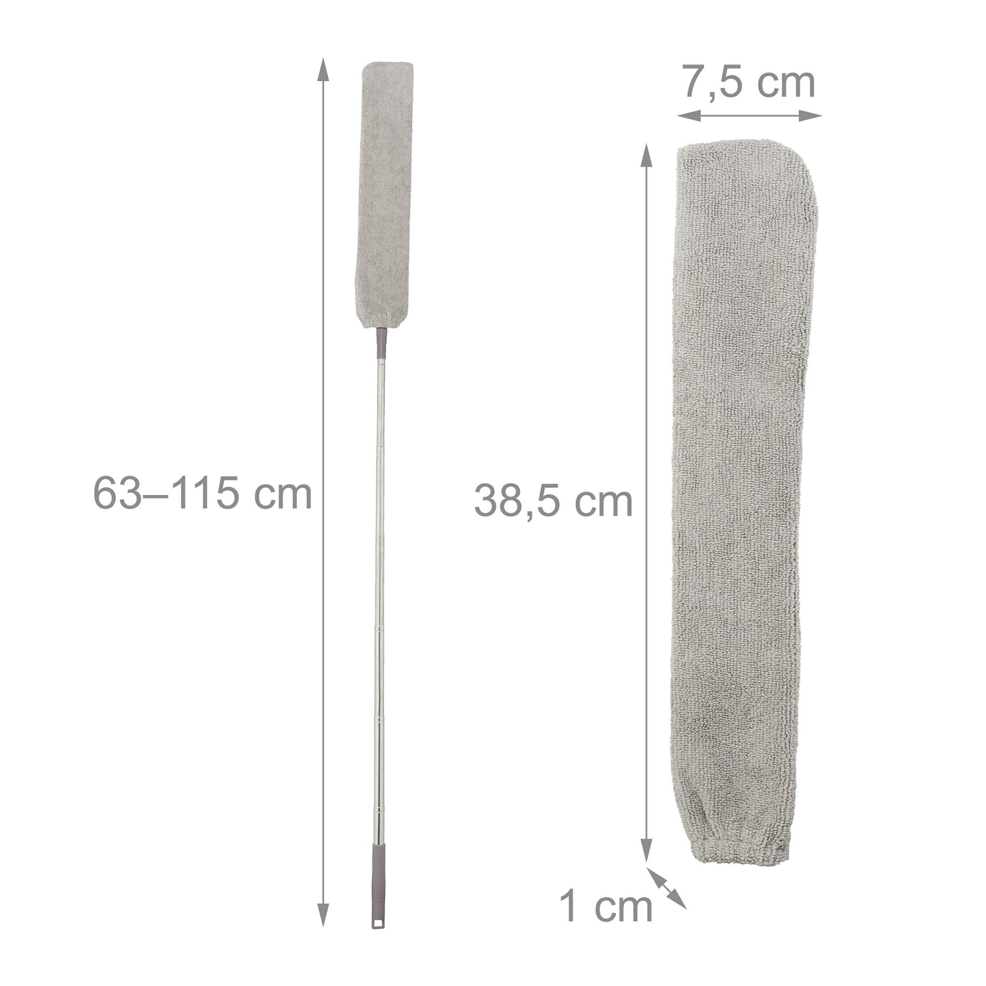 Flacher Staubwedel mit Teleskopstange Silber-Grau von Relaxdays