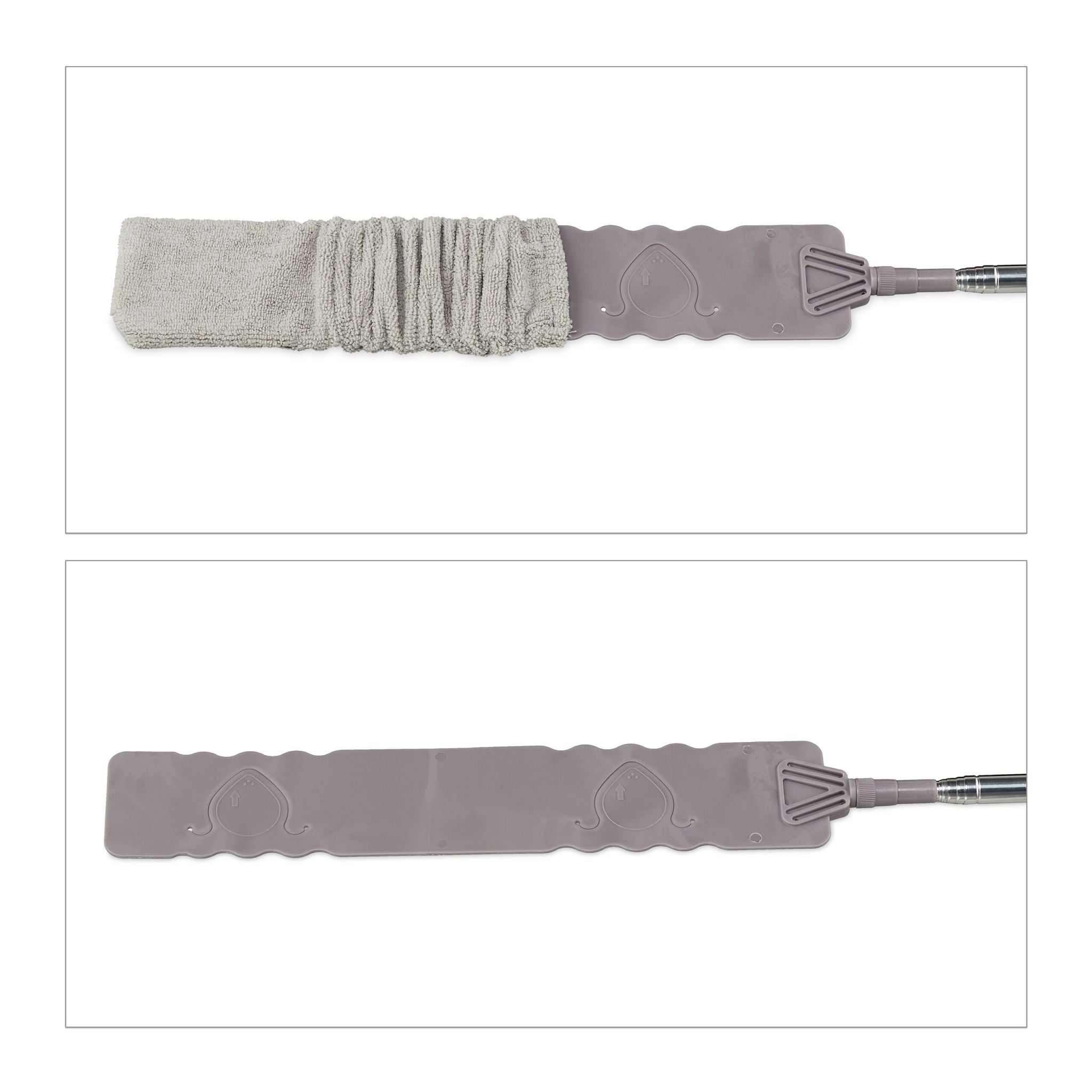 Flacher Staubwedel mit Teleskopstange Silber-Grau von Relaxdays