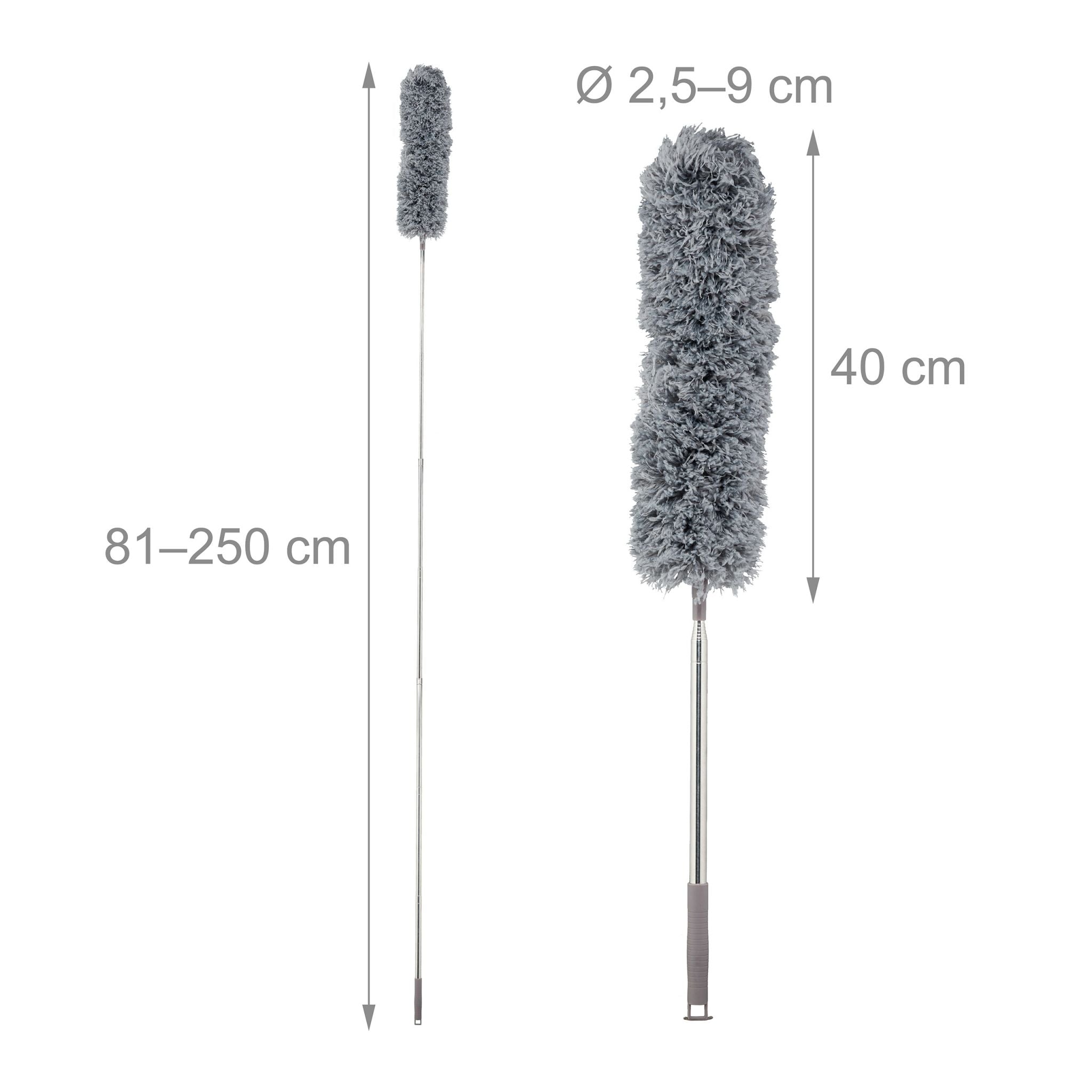 Ausziehbarer Staubwedel bis 2,5 m Silber-Grau von Relaxdays