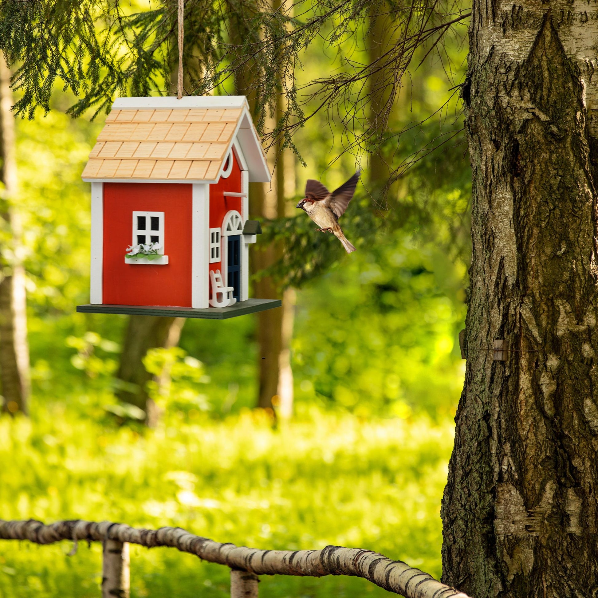 Deko Vogelhaus Landhausstil Weiss-Hellbraun-Rot von Relaxdays