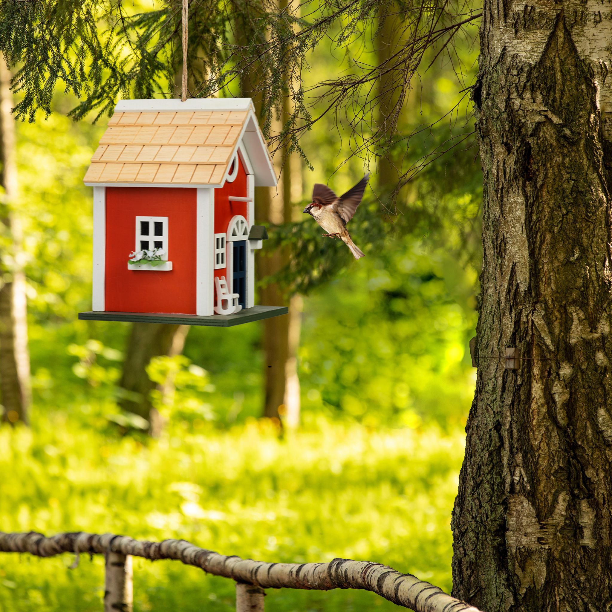 Deko Vogelhaus Landhausstil Weiss-Hellbraun-Rot von Relaxdays