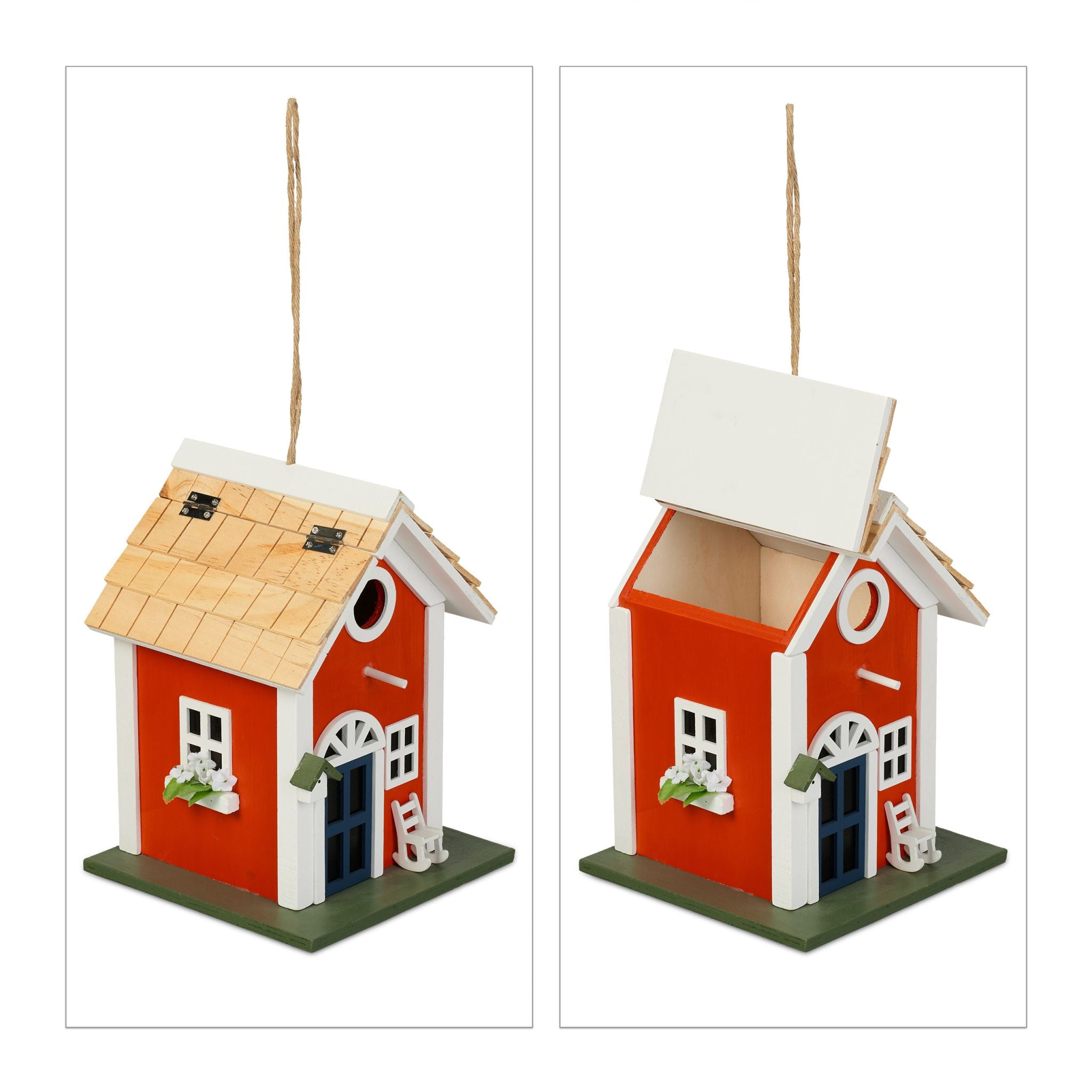 Deko Vogelhaus Landhausstil Weiss-Hellbraun-Rot von Relaxdays