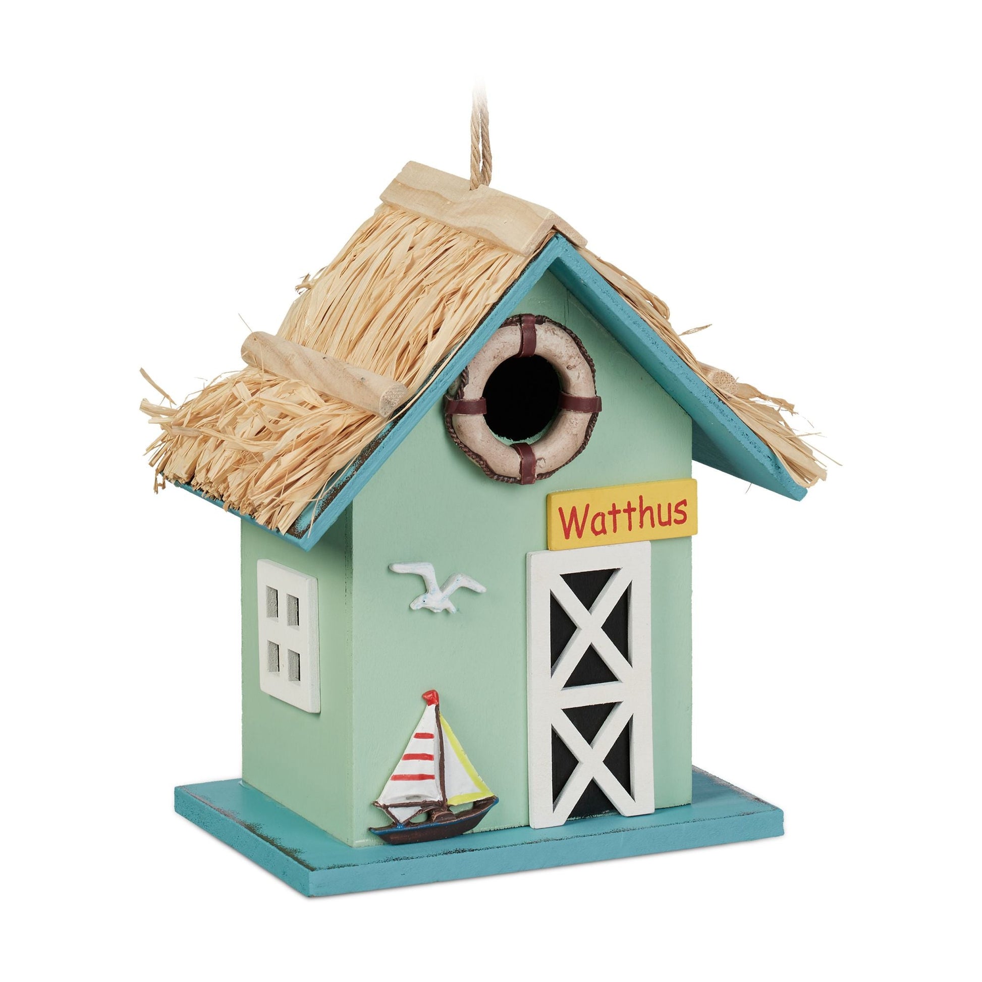 Deko Vogelhaus Strandhausstil Hellblau-Hellbraun-Türkis von Relaxdays