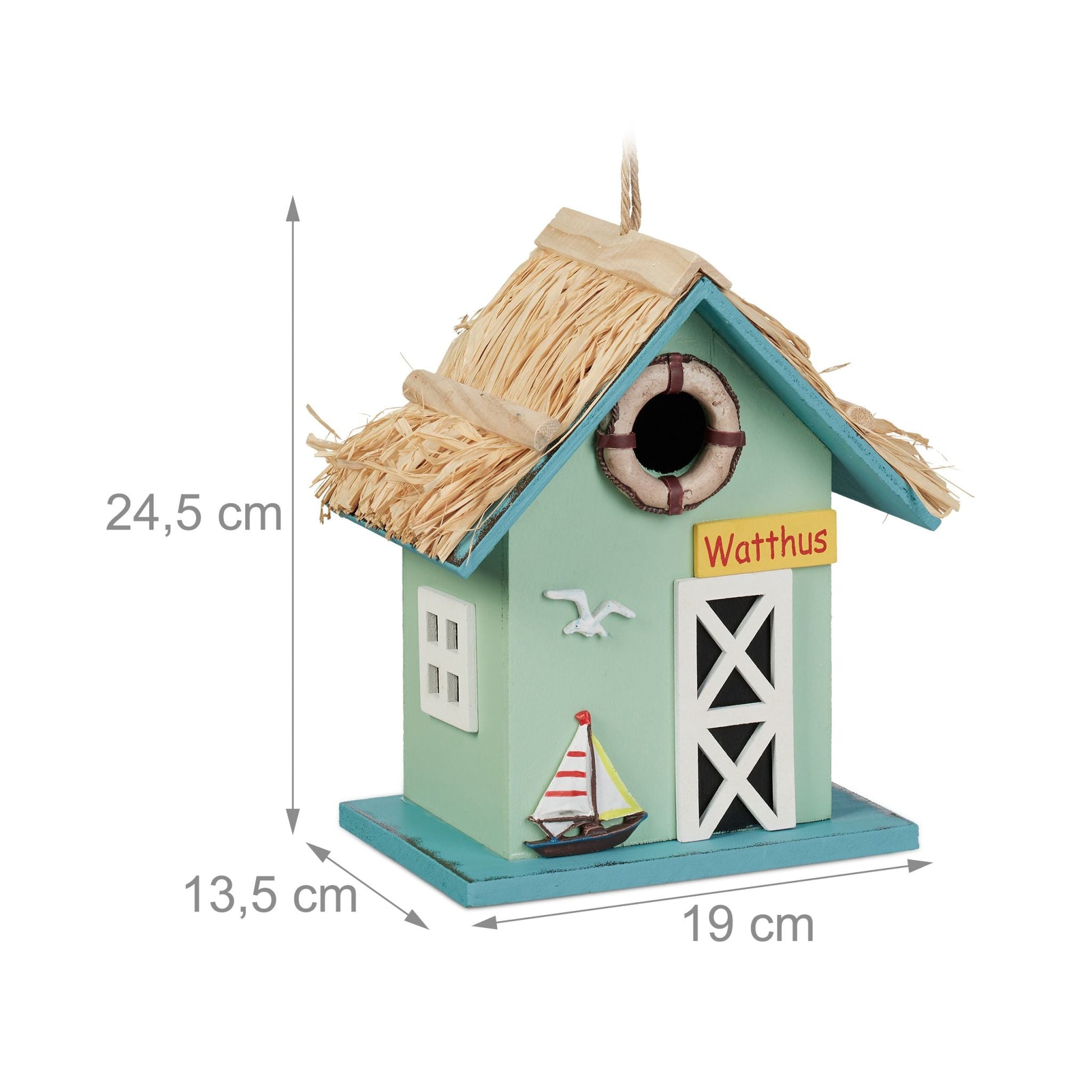 Deko Vogelhaus Strandhausstil Hellblau-Hellbraun-Türkis von Relaxdays