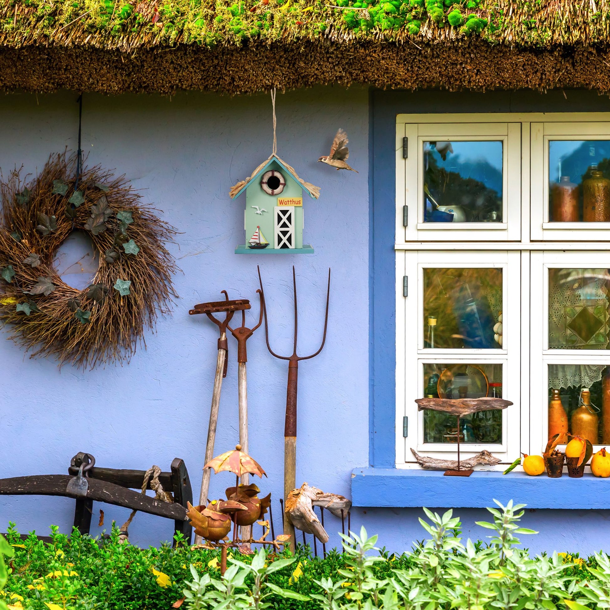 Deko Vogelhaus Strandhausstil Hellblau-Hellbraun-Türkis von Relaxdays