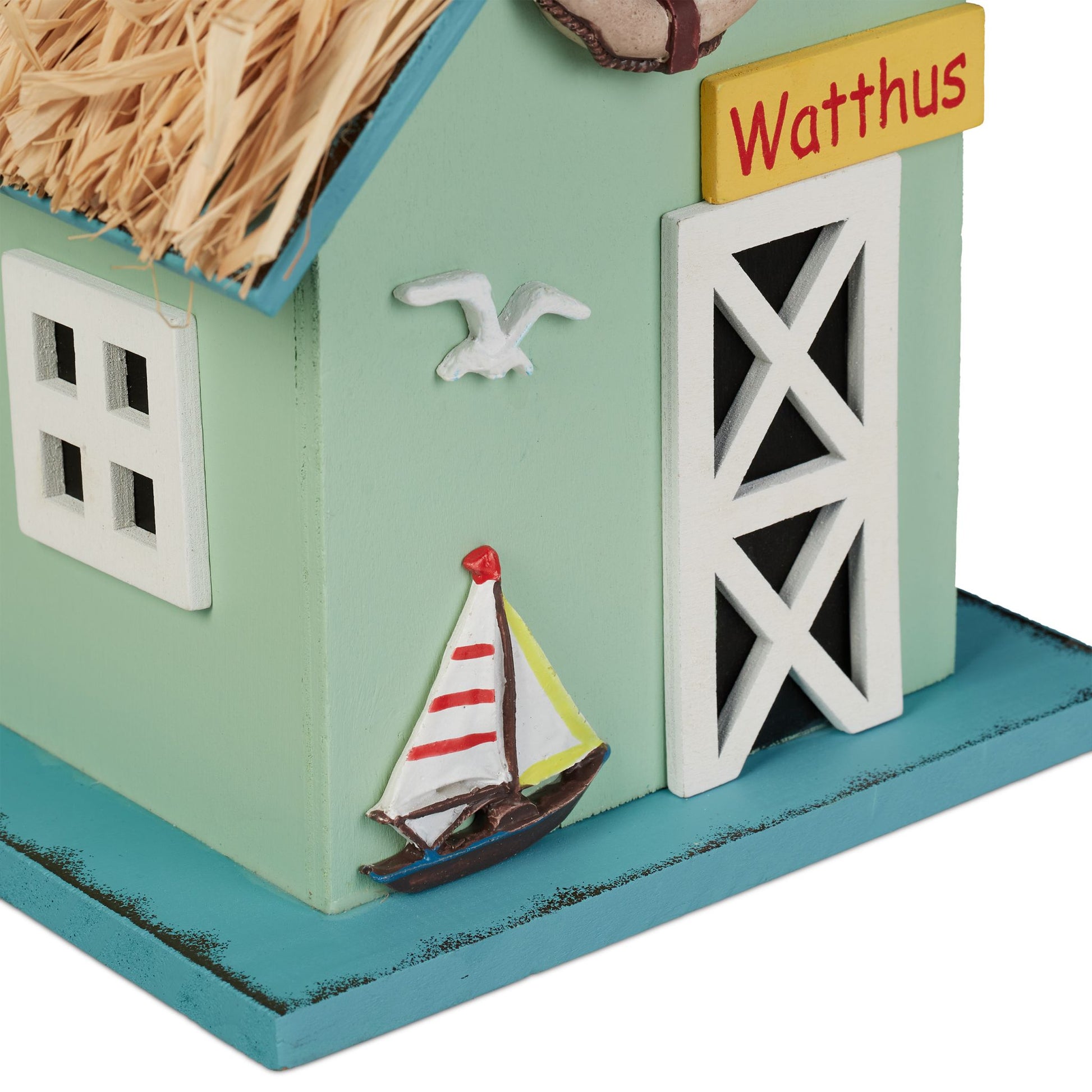 Deko Vogelhaus Strandhausstil Hellblau-Hellbraun-Türkis von Relaxdays