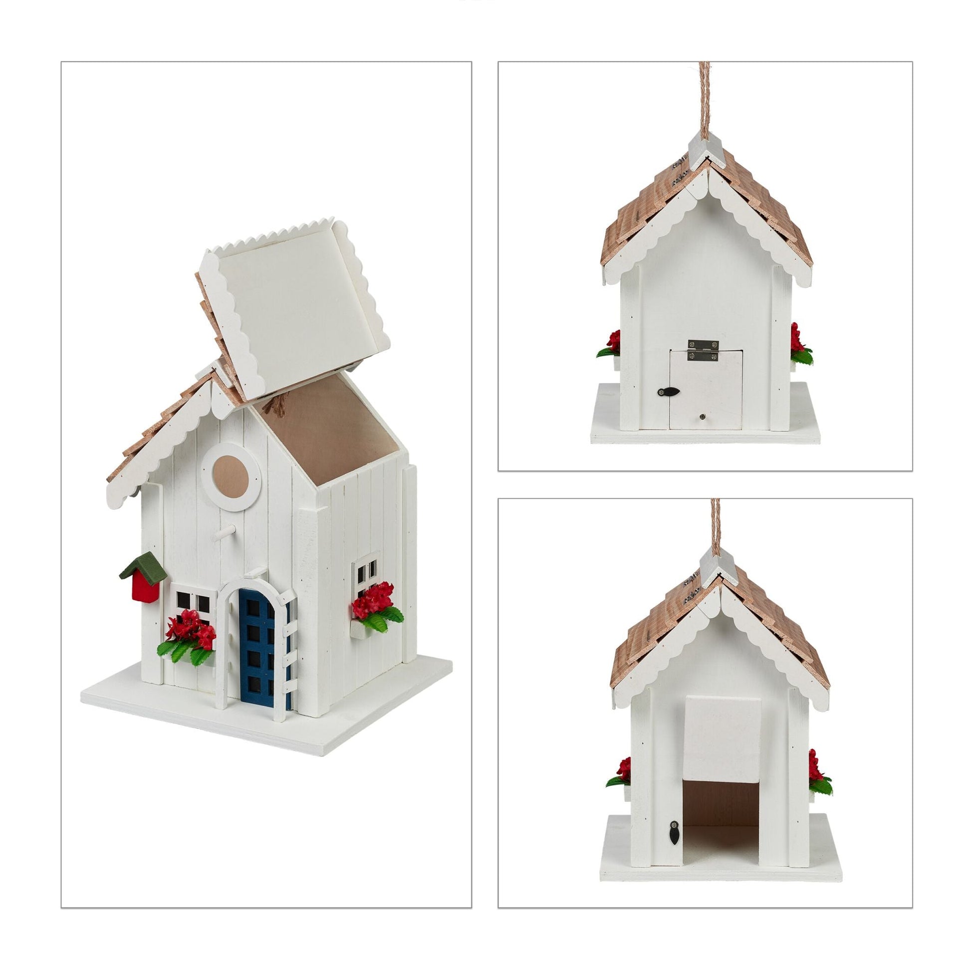 Deko Vogelhaus Landhausstil Weiss-Hellbraun-Rot von Relaxdays