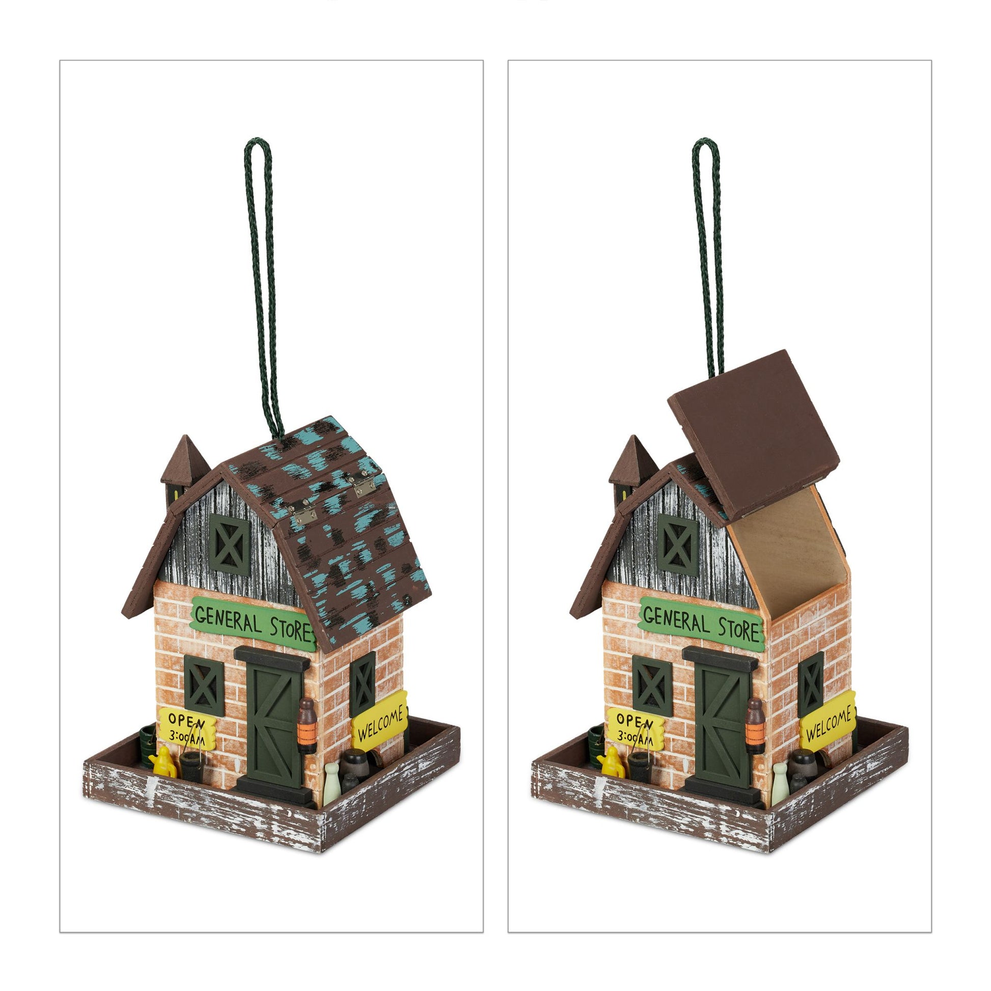 Deko Vogelhaus Laden-Design Braun-Gelb-Türkis von Relaxdays