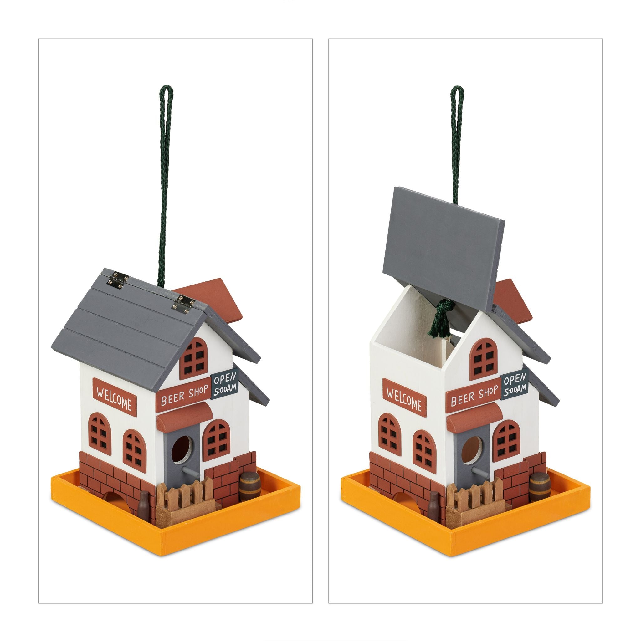 Deko Vogelhaus Wirtshaus Weiss-Orange-Grau von Relaxdays