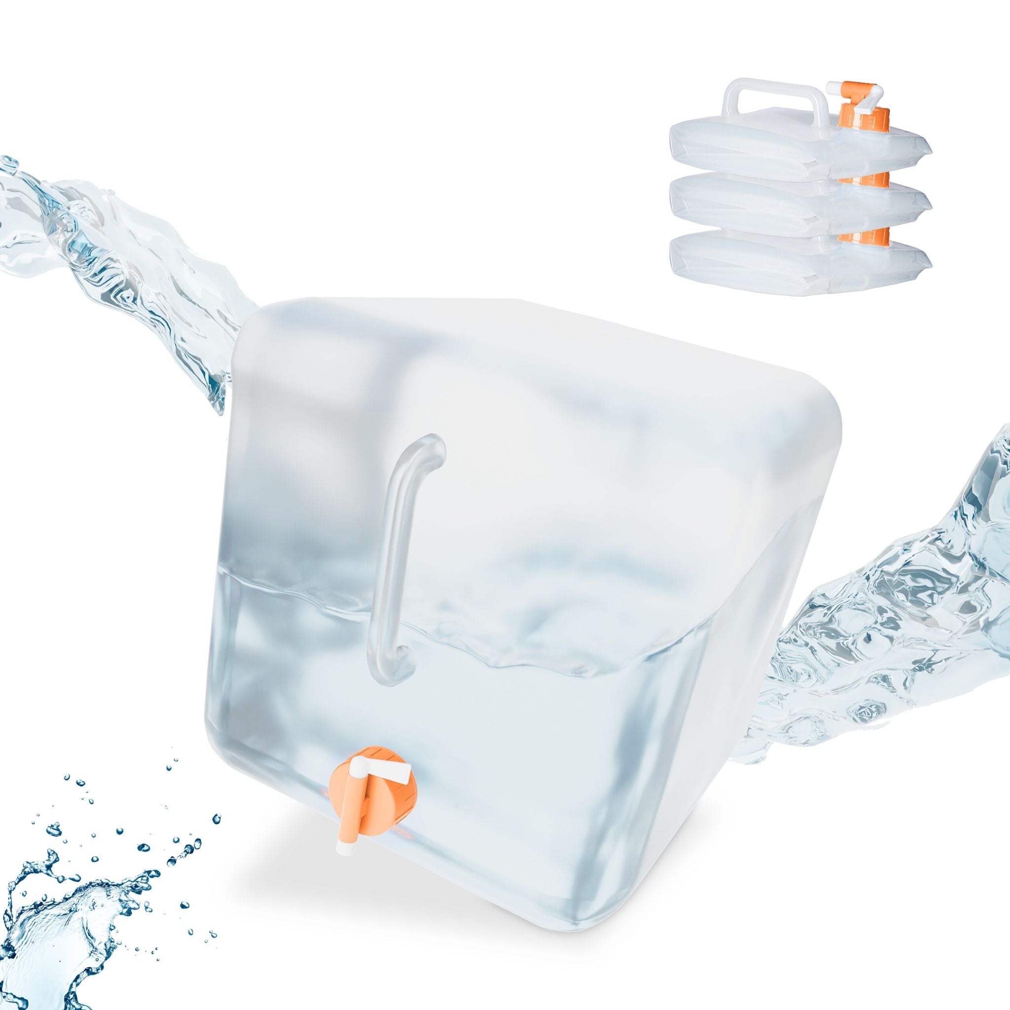 Faltbarer Wasserkanister 4er-Set Weiss-Orange-Transparent