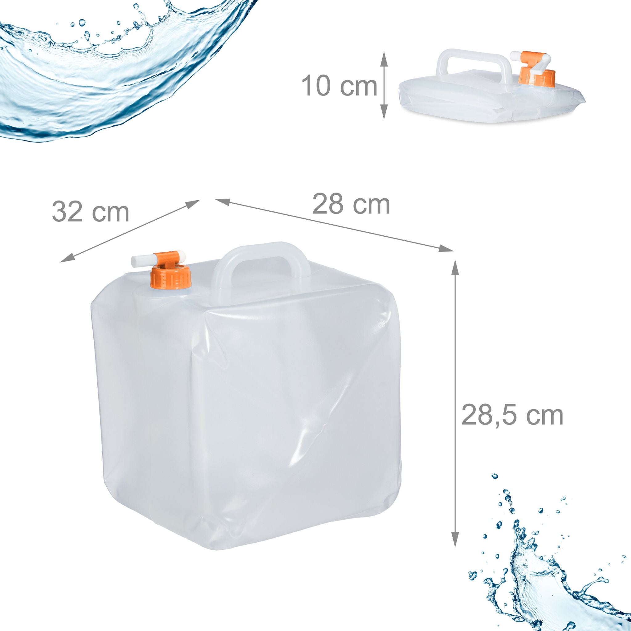 Faltbarer Wasserkanister 4er-Set Weiss-Orange-Transparent