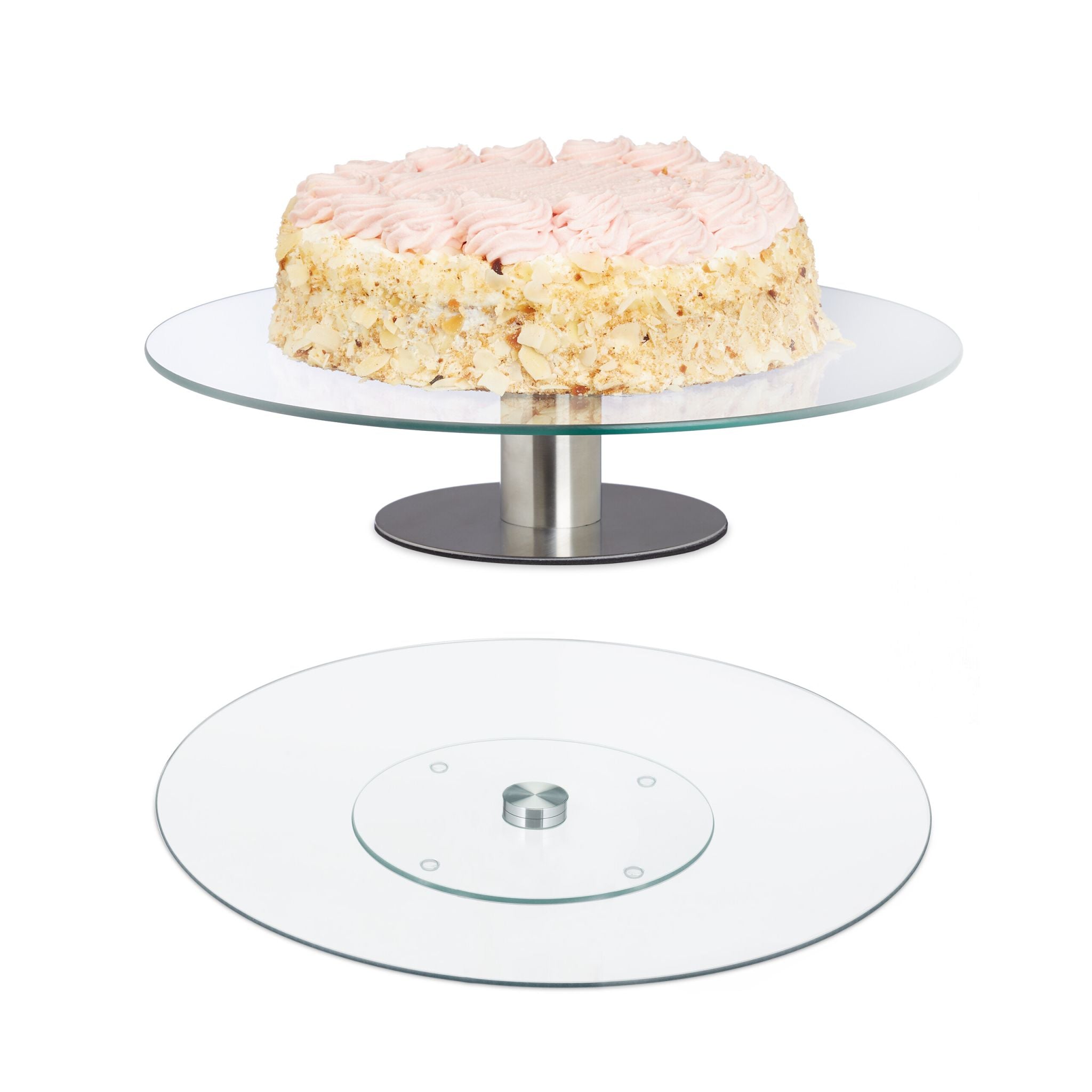 Drehbare Tortenplatte 2er-Set Silber-Transparent von Relaxdays