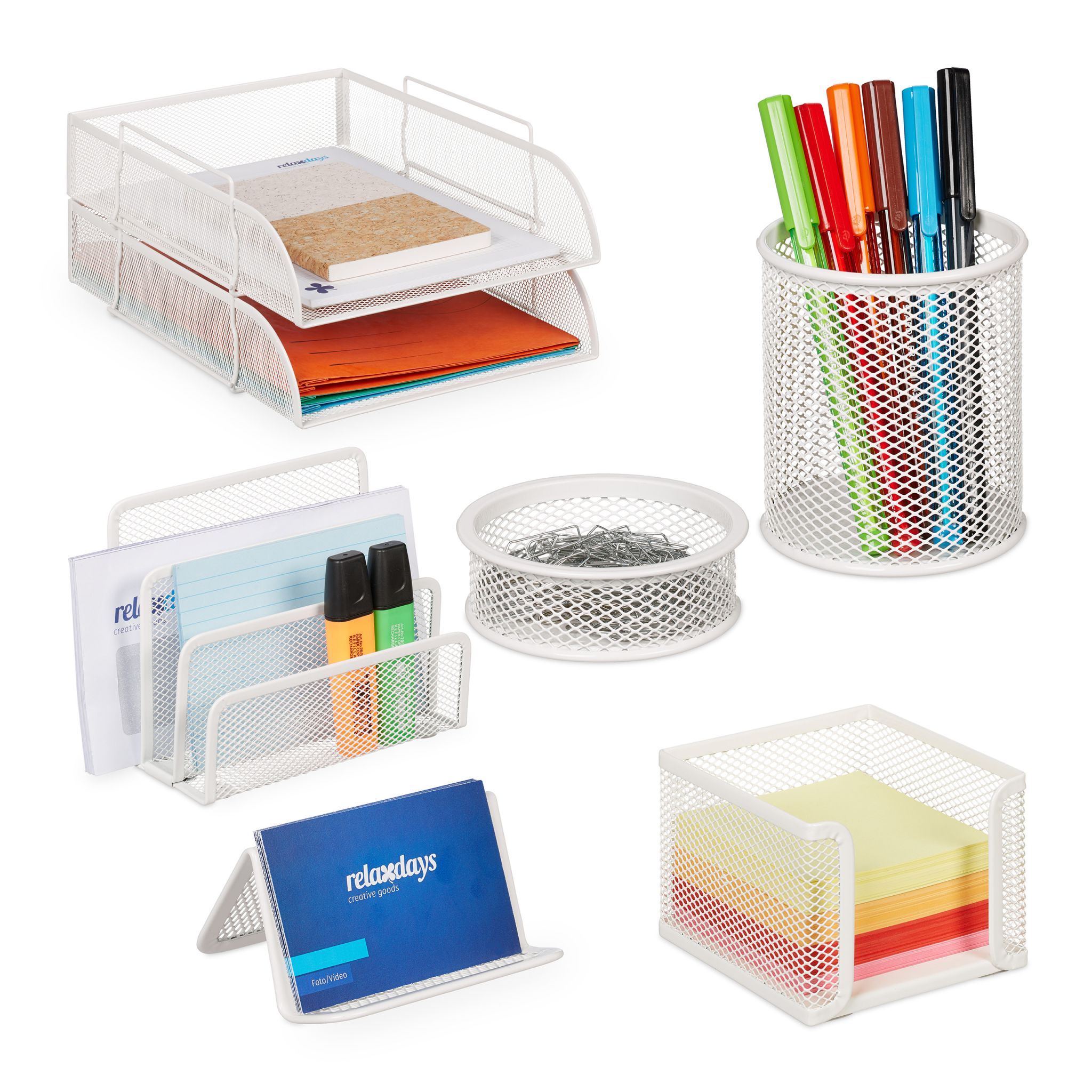 Schreibtischorganiserset 7tlg. Weiss von Relaxdays